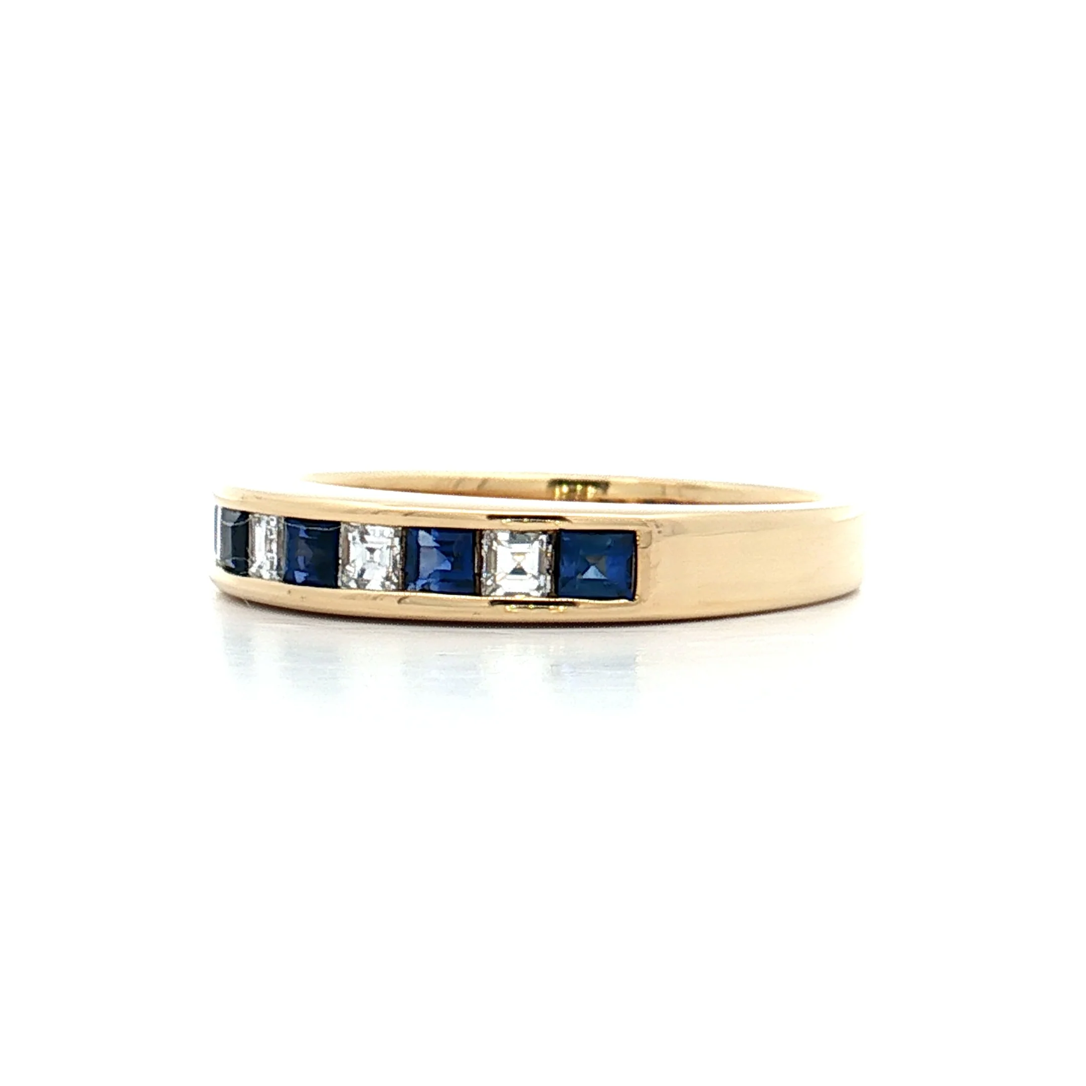 Carre Cut Sapphire & Diamond Wedding Band 18k - Image 2