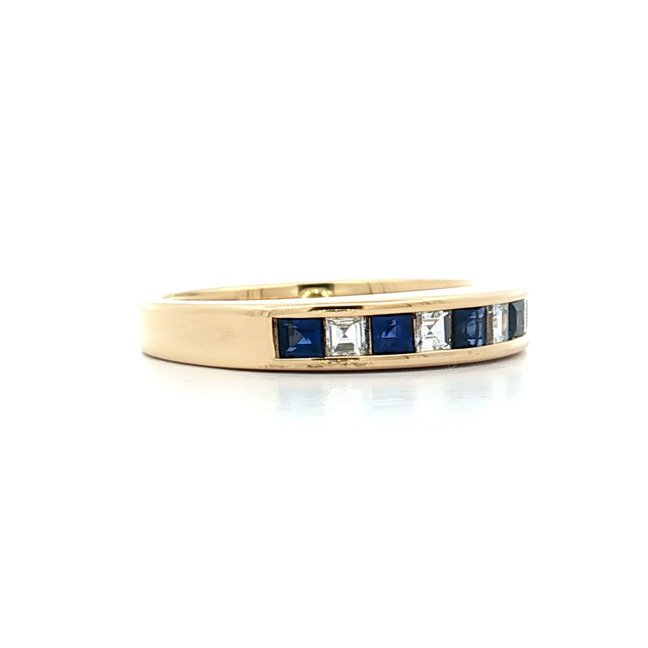 Carre Cut Sapphire & Diamond Wedding Band 18k - Image 3