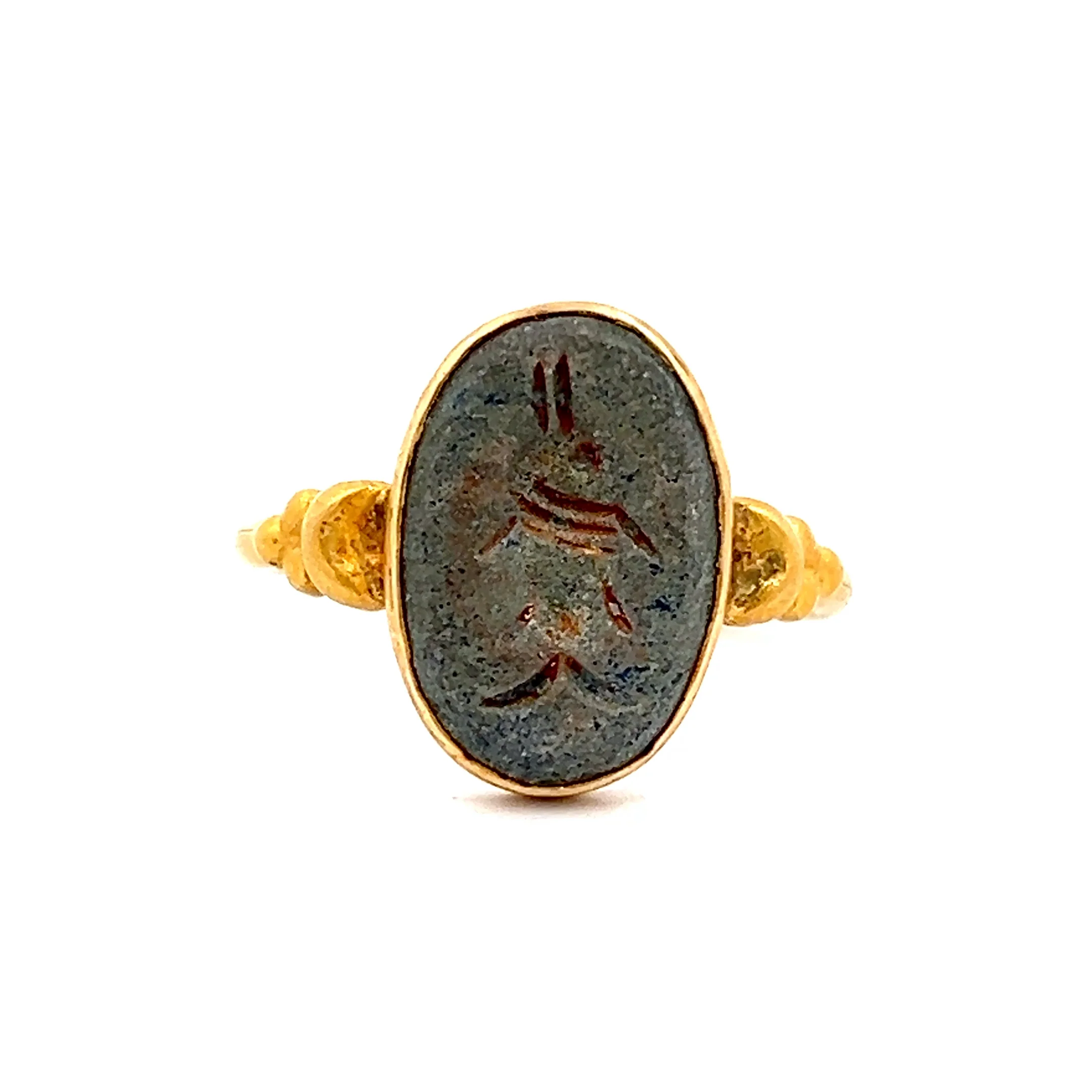 Carved Dolomite Swordfish Ring in 18k Yellow Gold