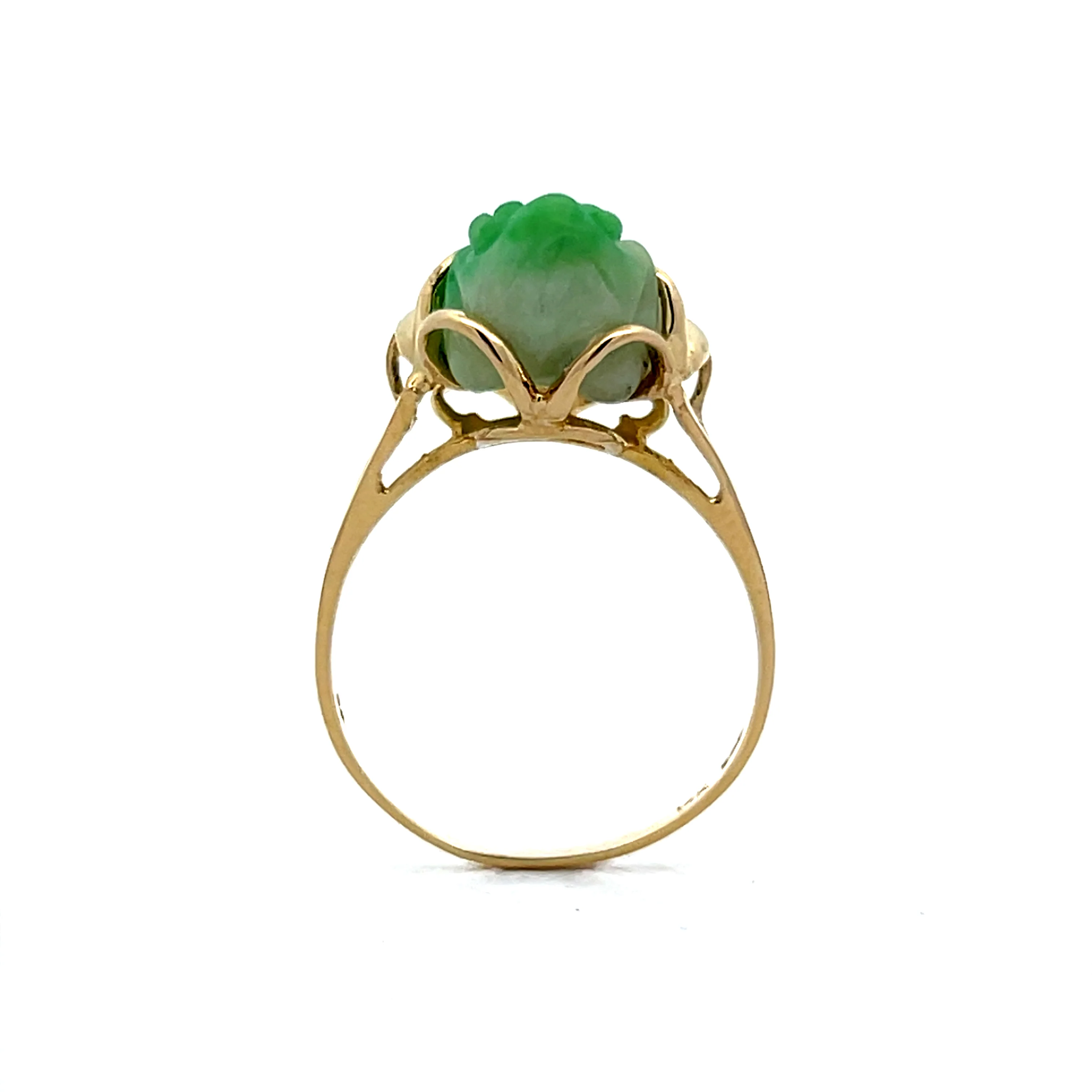 Carved Jadeite Frog Cocktail Ring in 14k Yellow Gold - Image 4