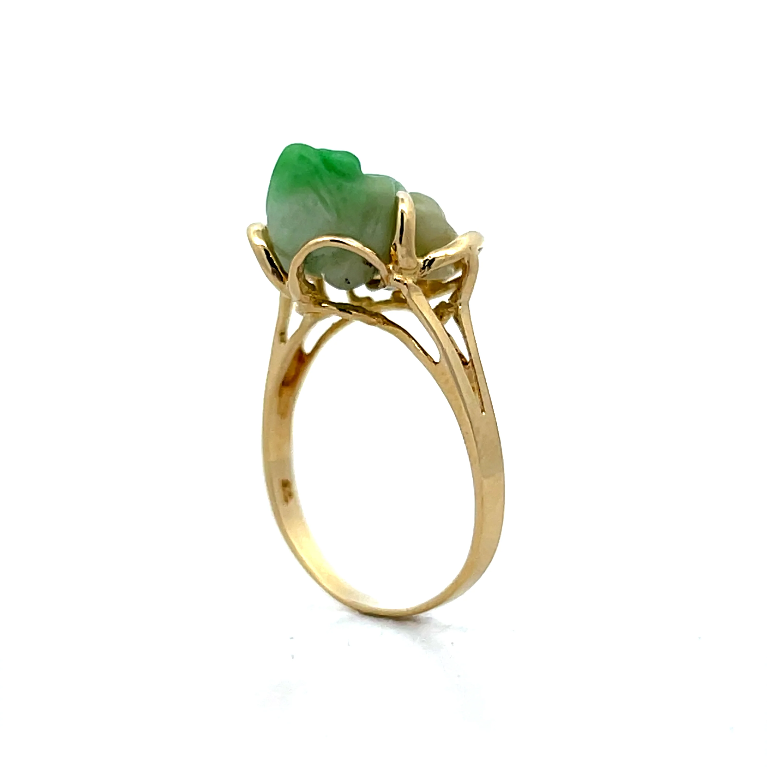 Carved Jadeite Frog Cocktail Ring in 14k Yellow Gold - Image 5