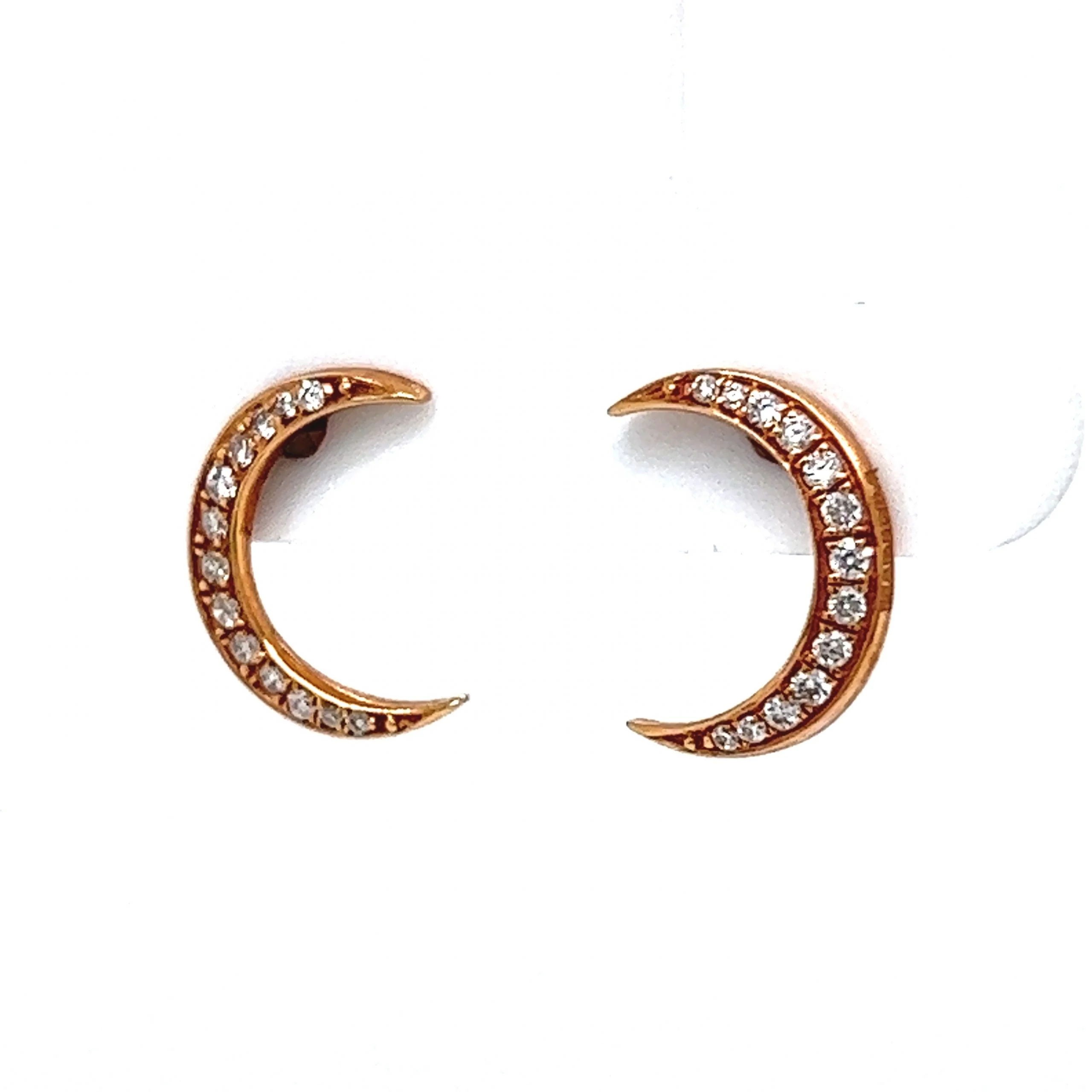 Celestial Diamond Moon Stud Earrings in 18k Rose Gold - Image 2