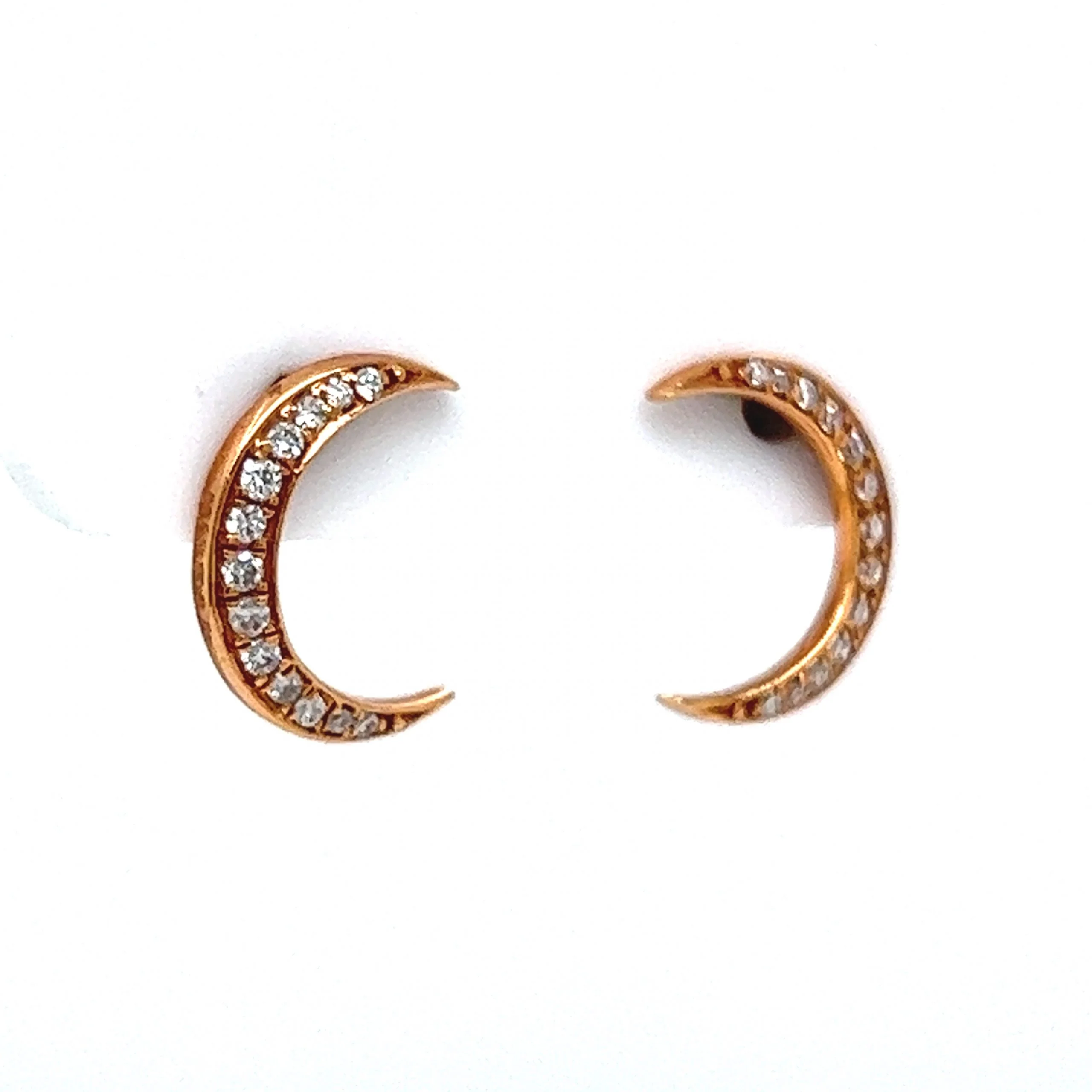 Celestial Diamond Moon Stud Earrings in 18k Rose Gold - Image 3