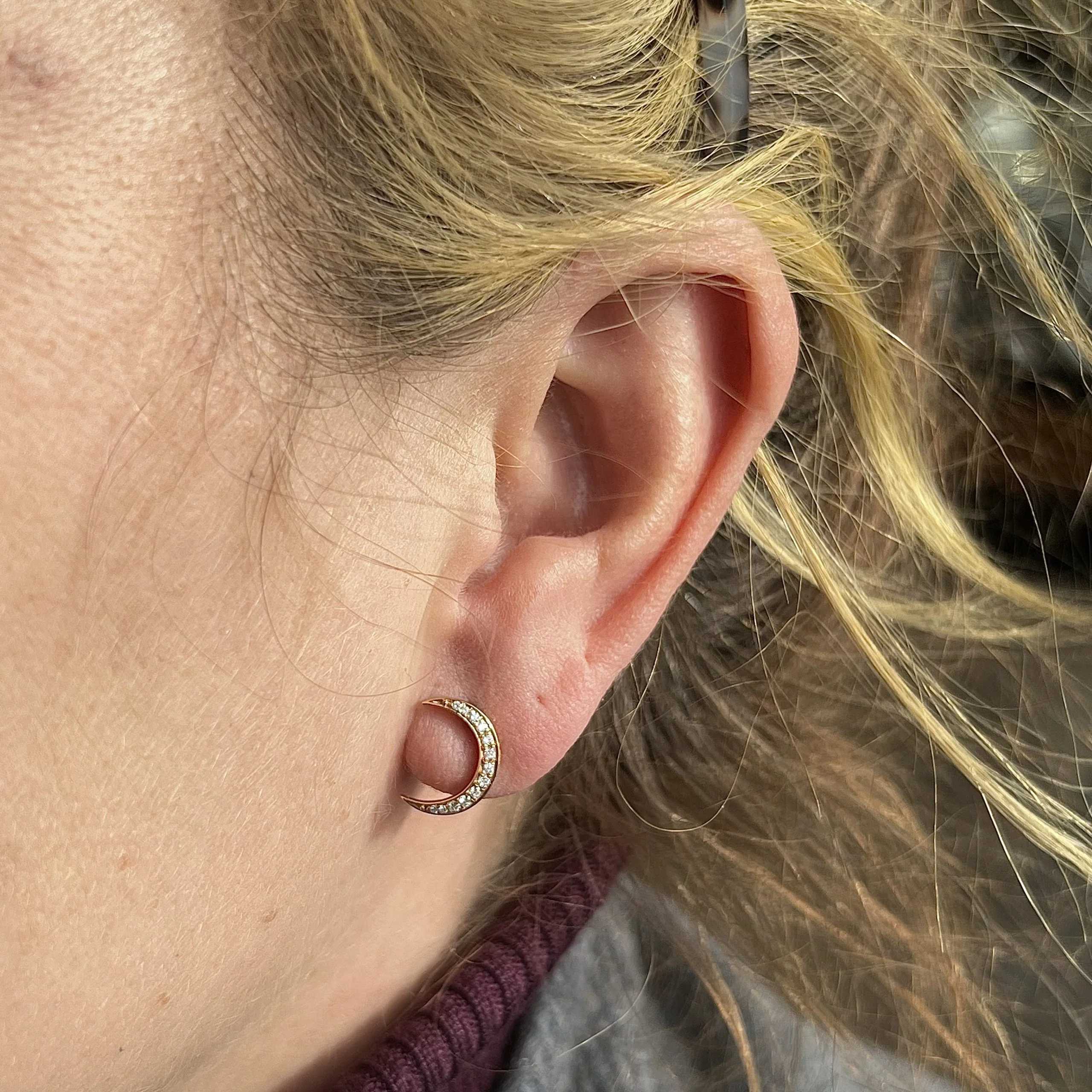 Celestial Diamond Moon Stud Earrings in 18k Rose Gold - Image 4