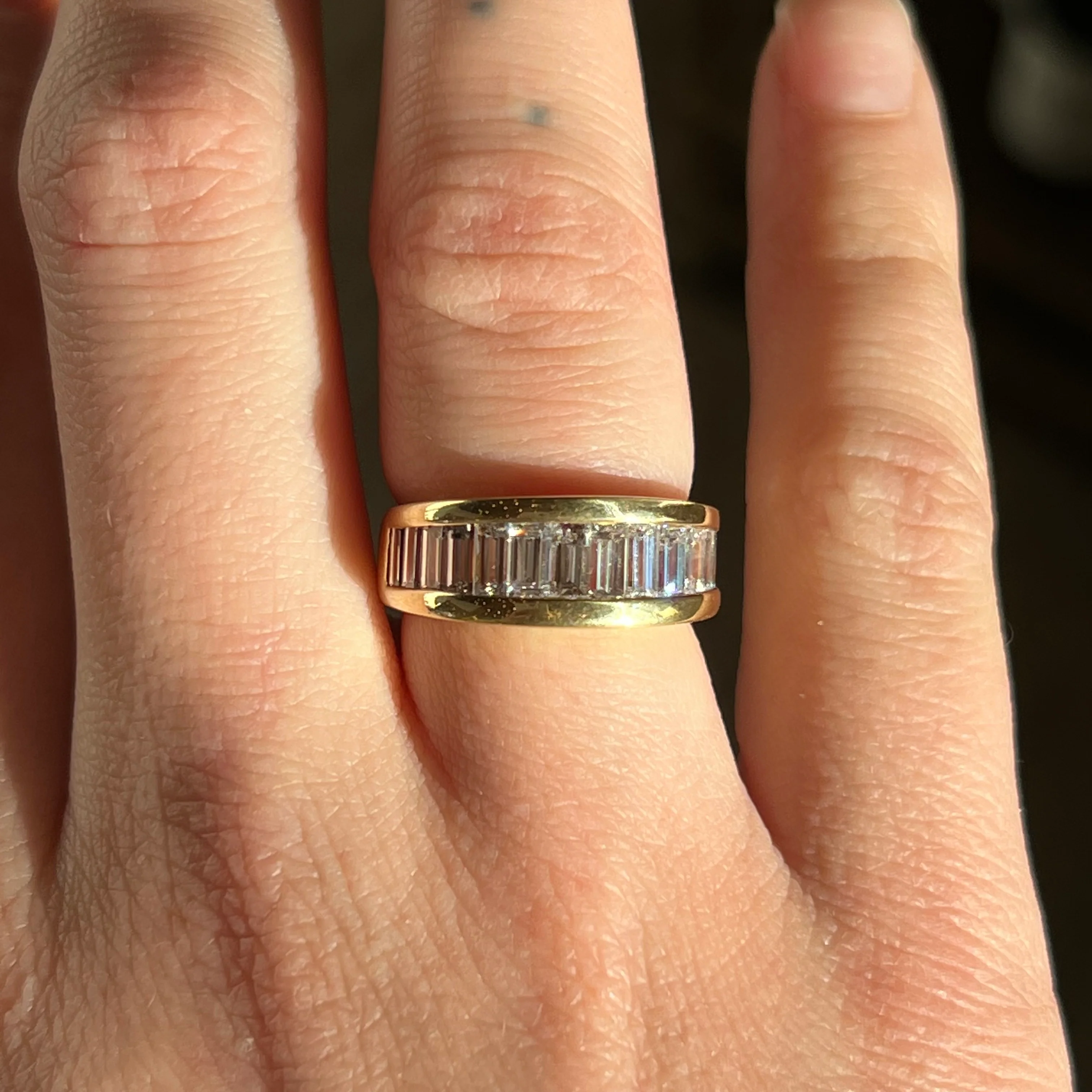 Channel Set Baguette Cut Diamond Stacking Ring in 18k Yellow Gold - Image 6