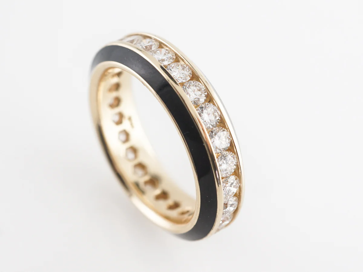 Channel Set Diamond Band with Black Enamel in 14k Yellow Gold - Image 4