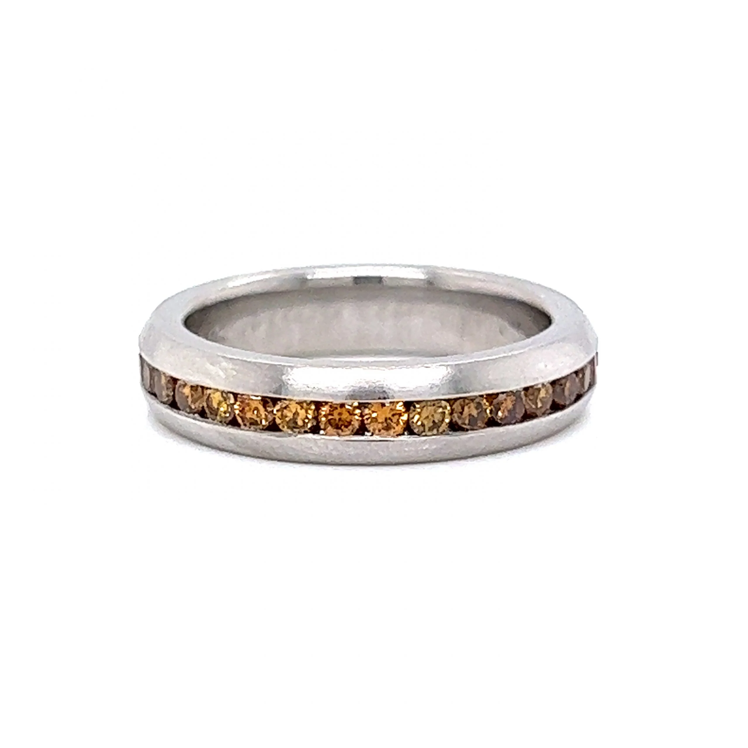 Channel Set Orange Diamond Set Stacking Band in Platinum - Image 2