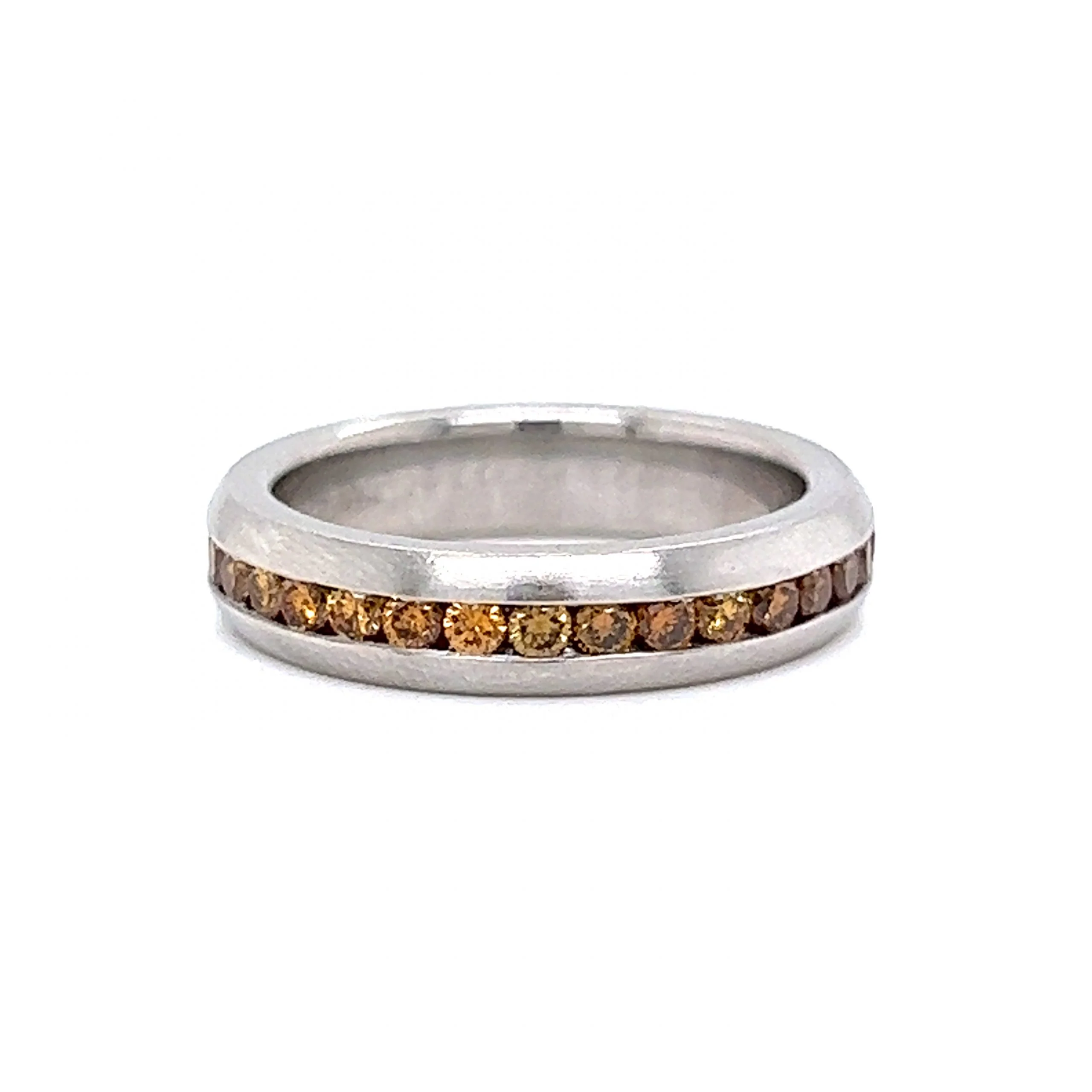 Channel Set Orange Diamond Set Stacking Band in Platinum - Image 3