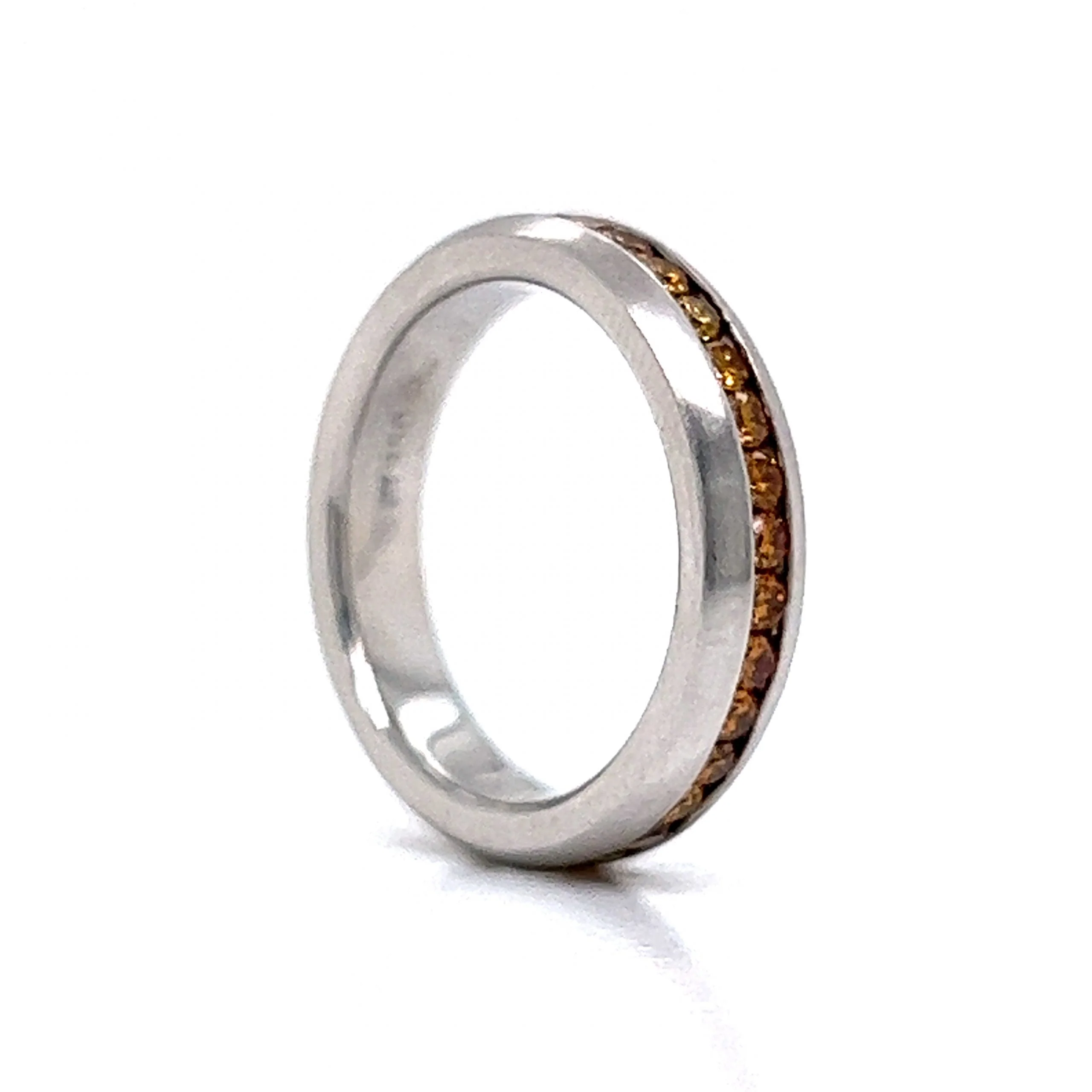 Channel Set Orange Diamond Set Stacking Band in Platinum - Image 5