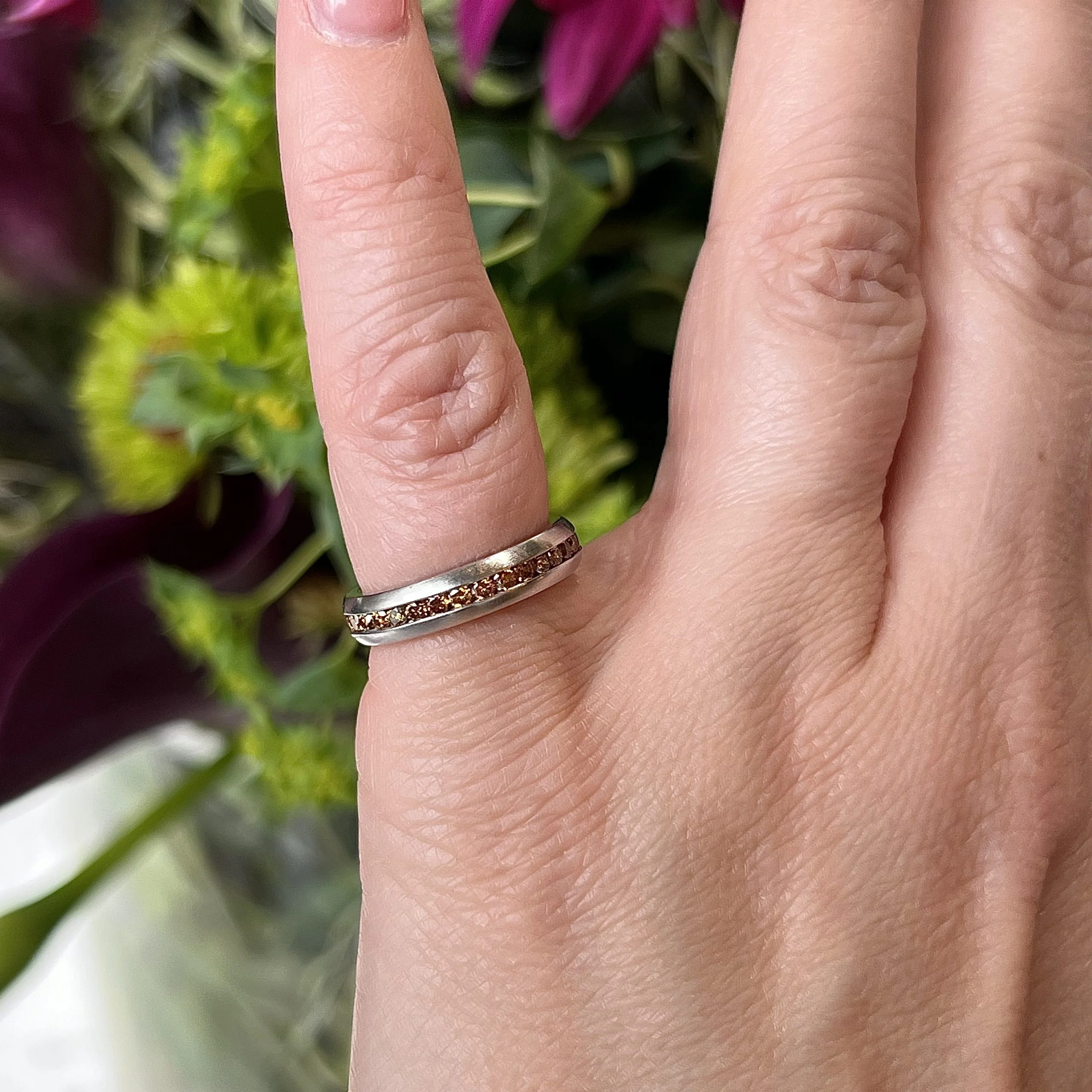 Channel Set Orange Diamond Set Stacking Band in Platinum - Image 6