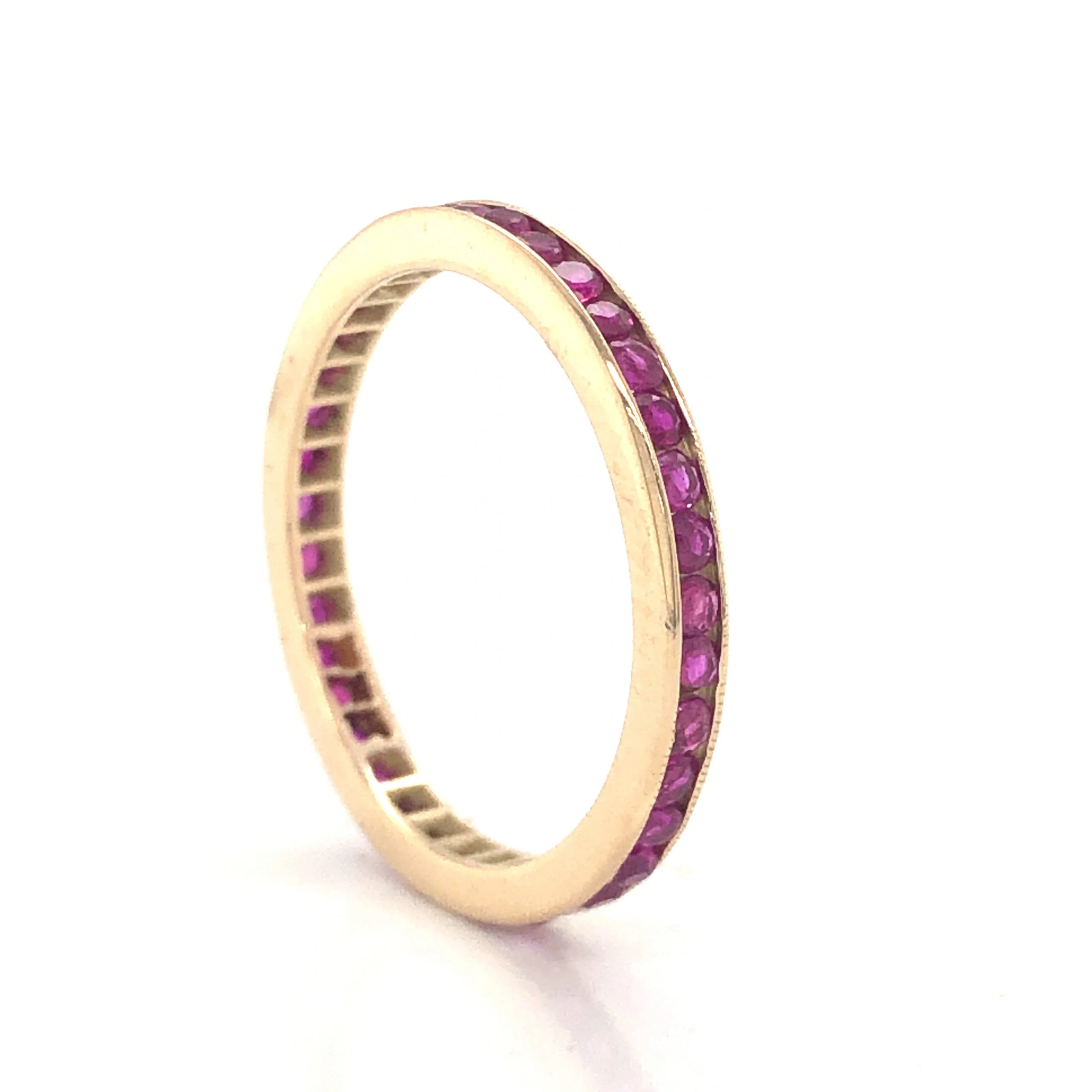 Channel Set Round Ruby Eternity Band in 14k Yellow Gold - Image 2