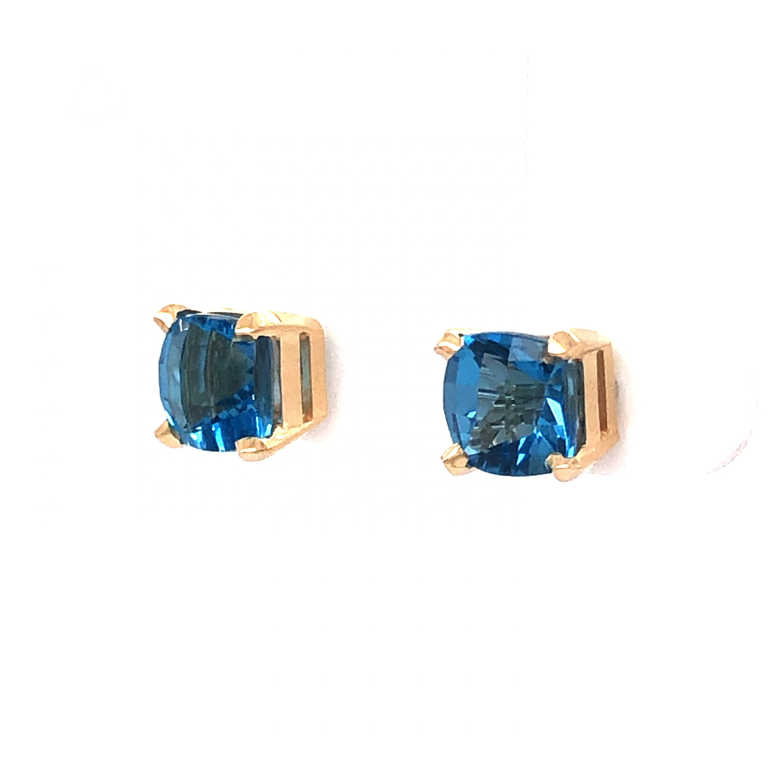 Checkerboard Faceted Blue Topaz Stud Earrings in 14k Yellow Gold - Image 2