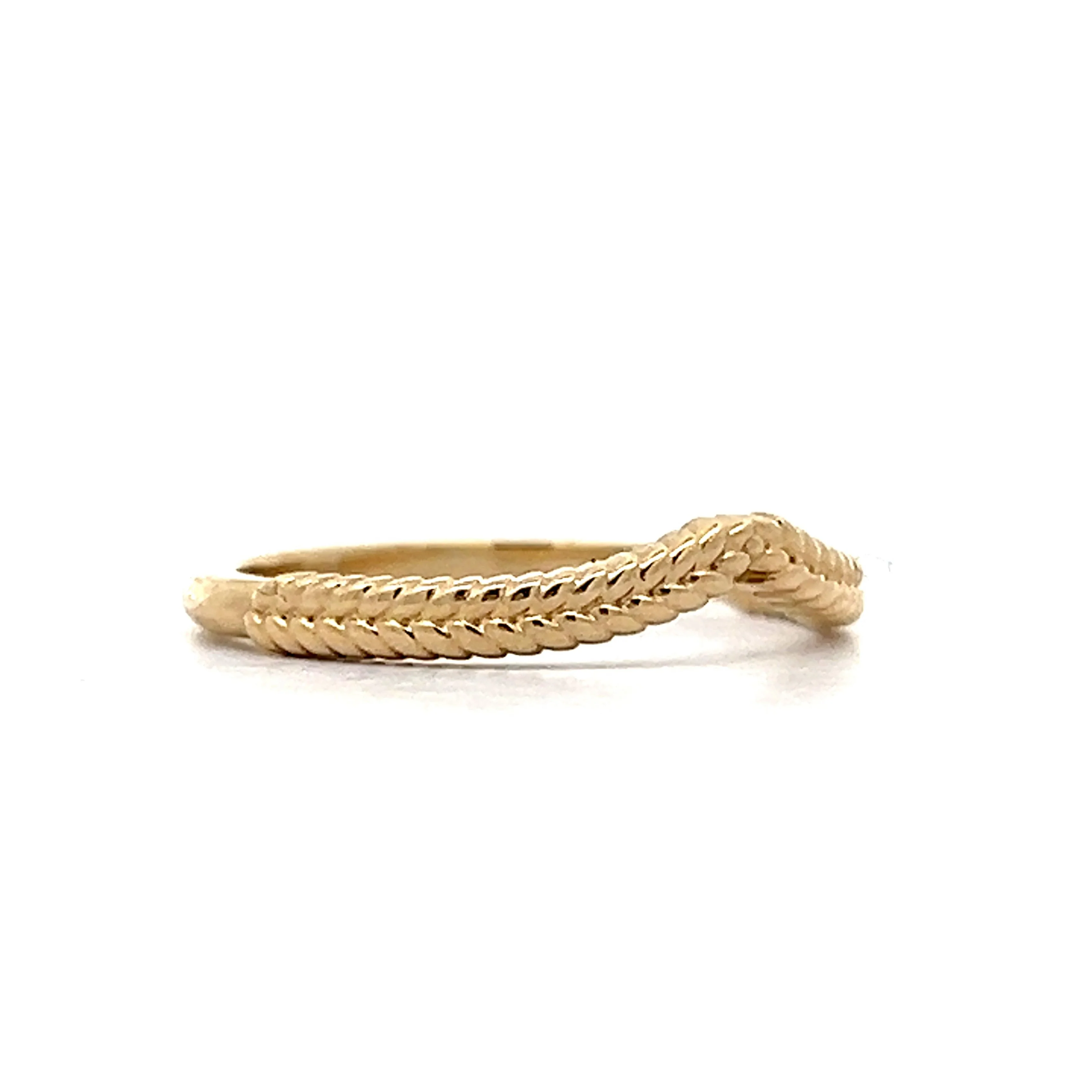 Chevron Textured Contour Wedding Band in 14k Yellow Gold - Image 3