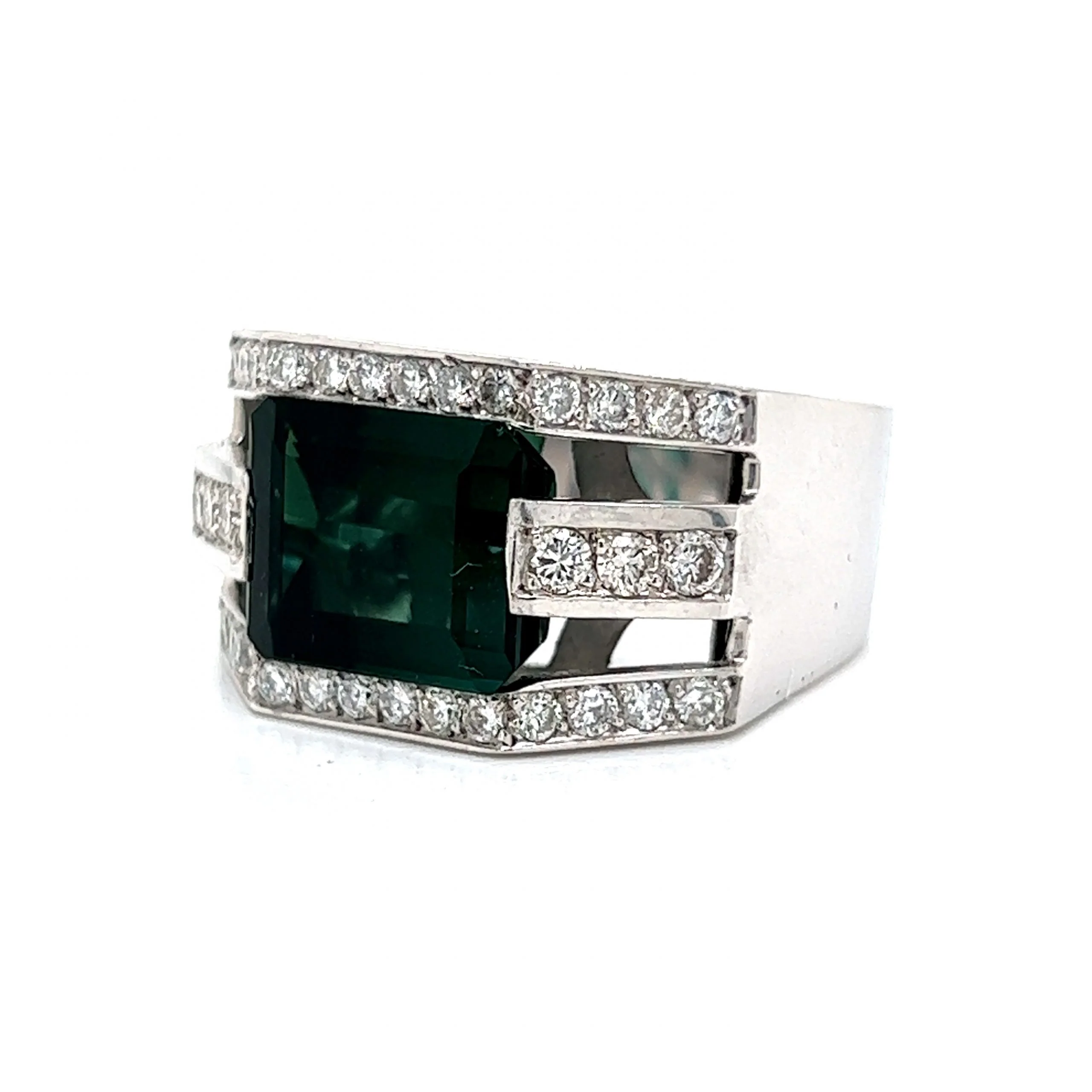Chunky Green Tourmaline & Diamond Ring 18k White Gold - Image 2