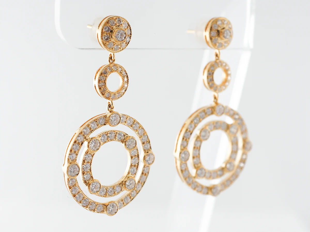 Circular Dangle Earrings in Yellow Gold w/ Diamonds - Image 2