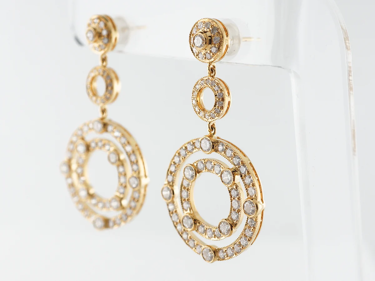 Circular Dangle Earrings in Yellow Gold w/ Diamonds - Image 3