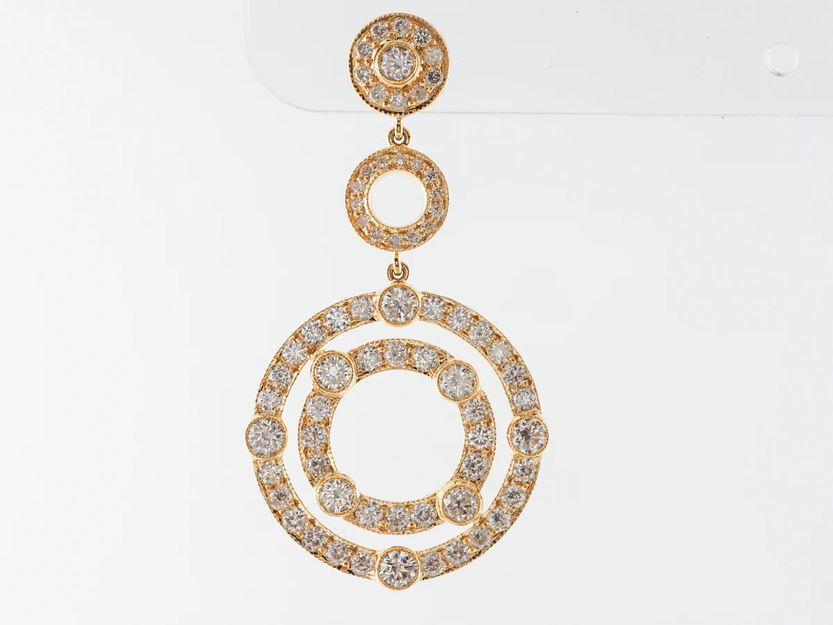 Circular Dangle Earrings in Yellow Gold w/ Diamonds - Image 4