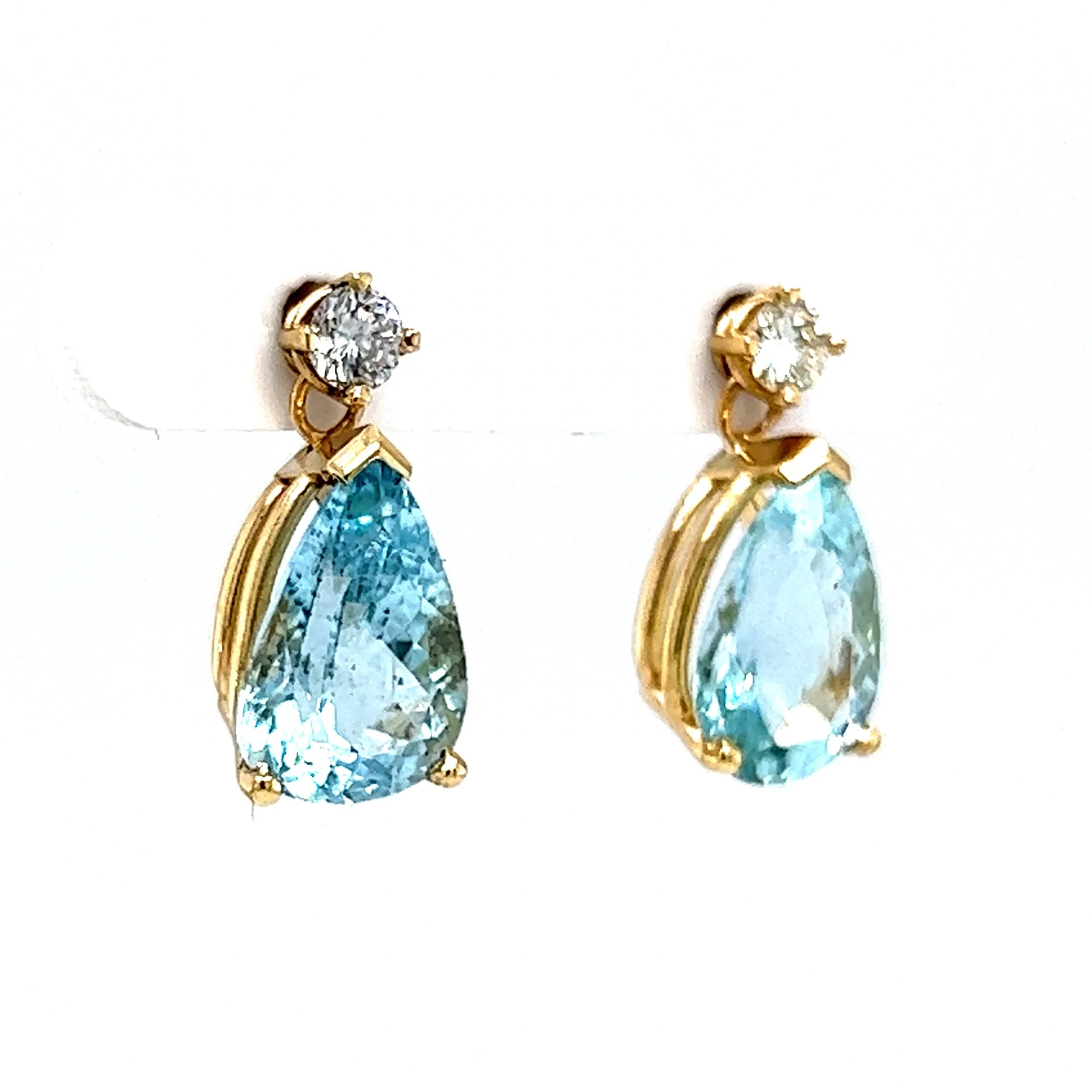 Classic Aquamarine & Diamond Drop Earrings in 14k Yellow Gold - Image 3