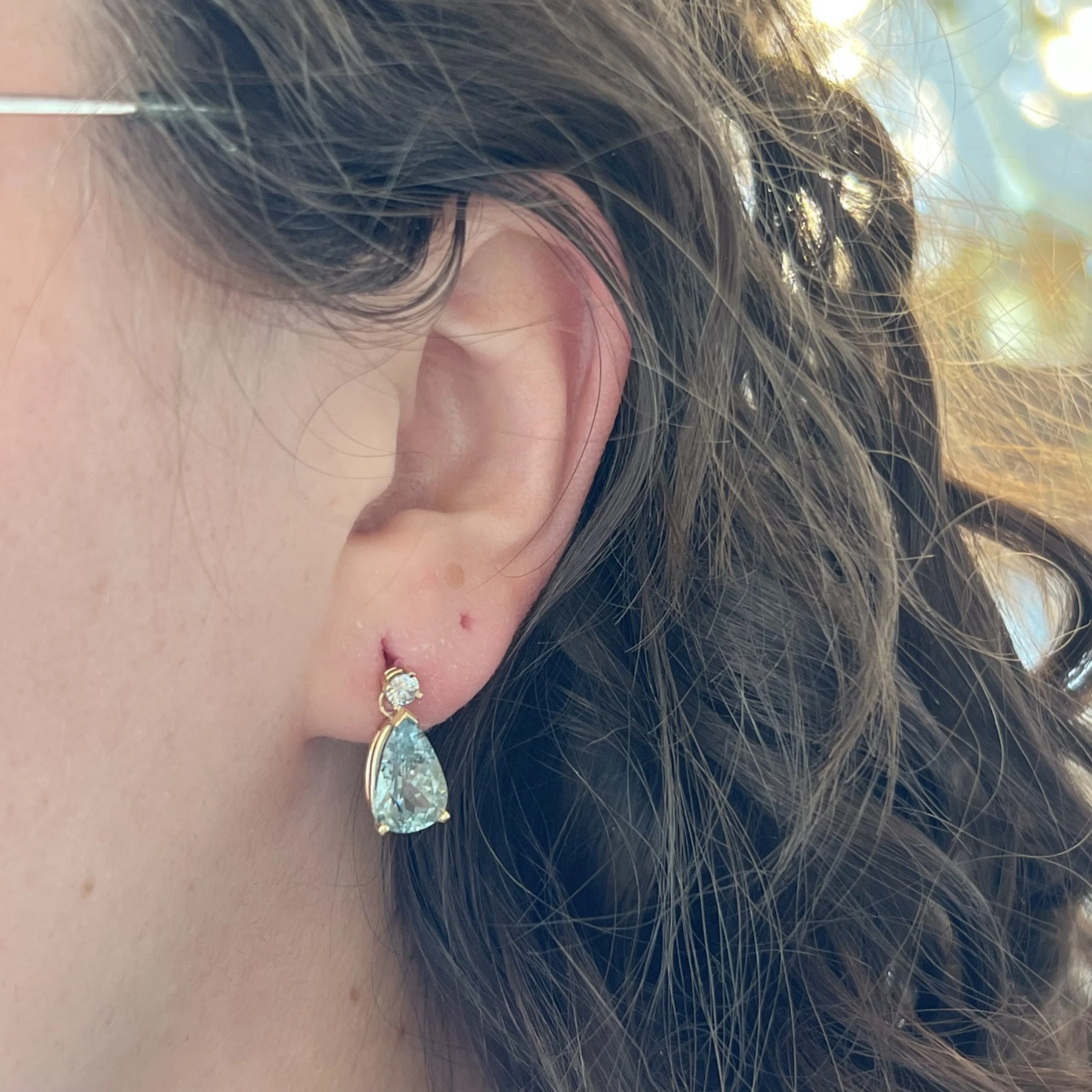 Classic Aquamarine & Diamond Drop Earrings in 14k Yellow Gold - Image 4