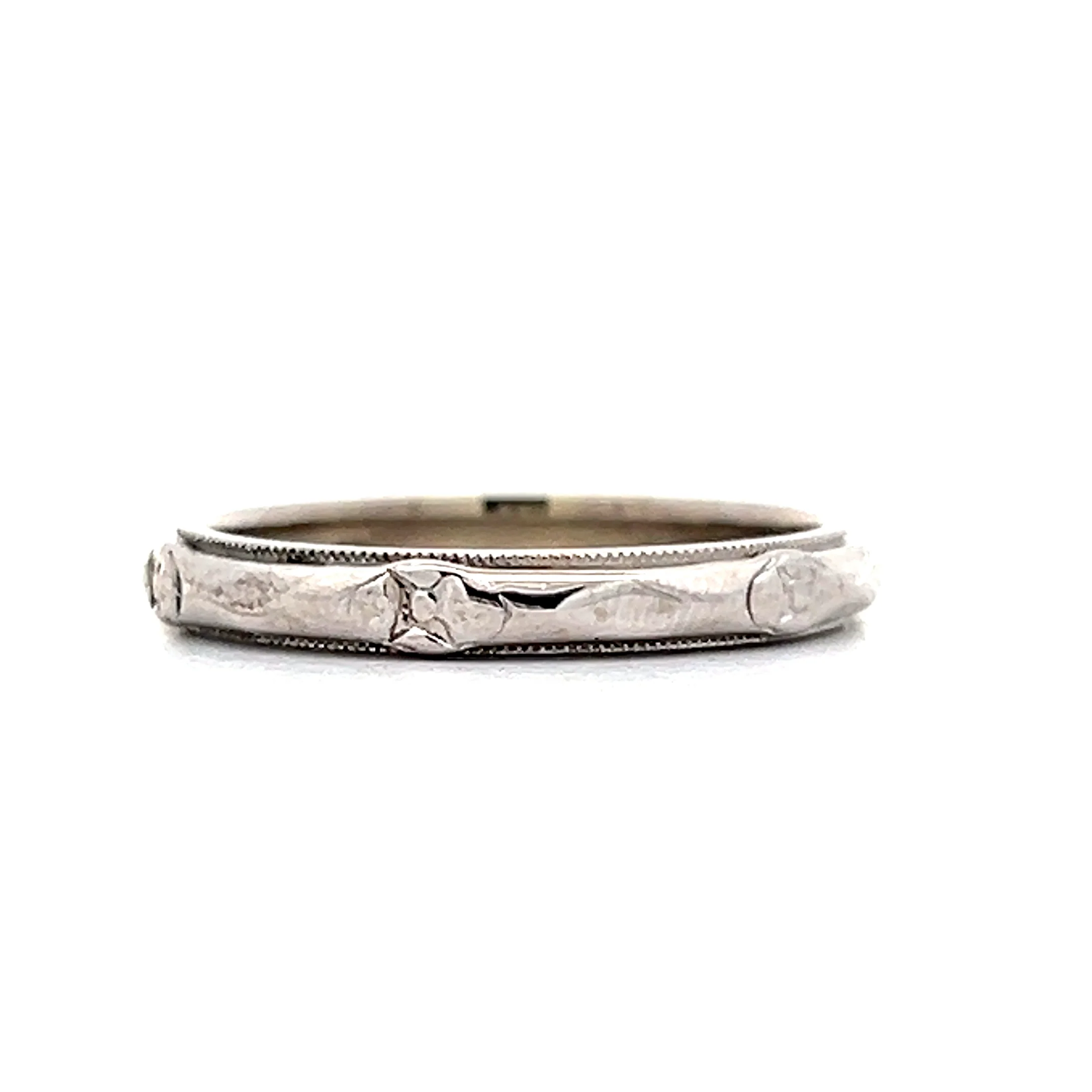 Classic Art Deco Orange Blossom Wedding Band in 14k - Image 3