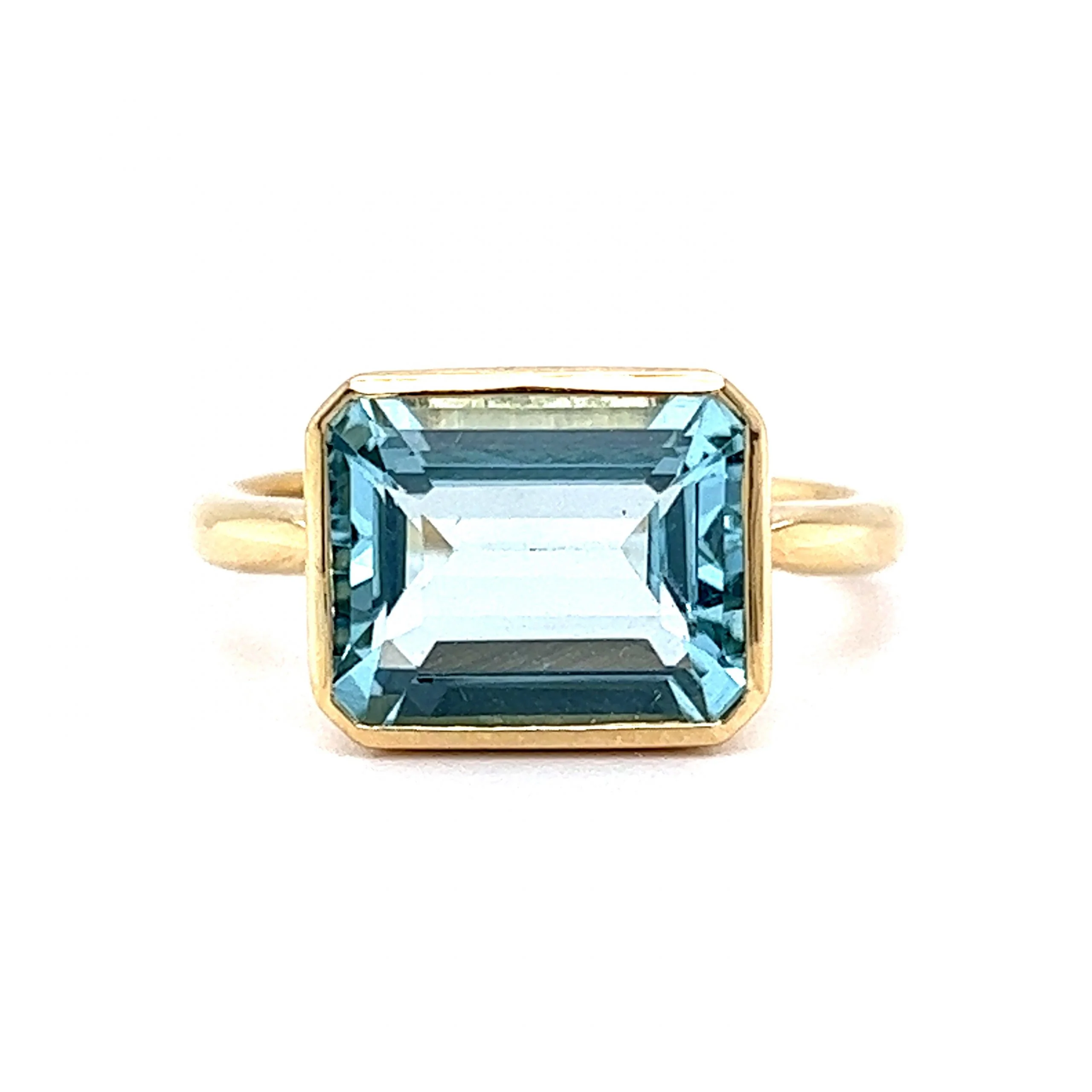 Classic Bezel Set Aquamarine Cocktail Ring in 14k Yellow Gold