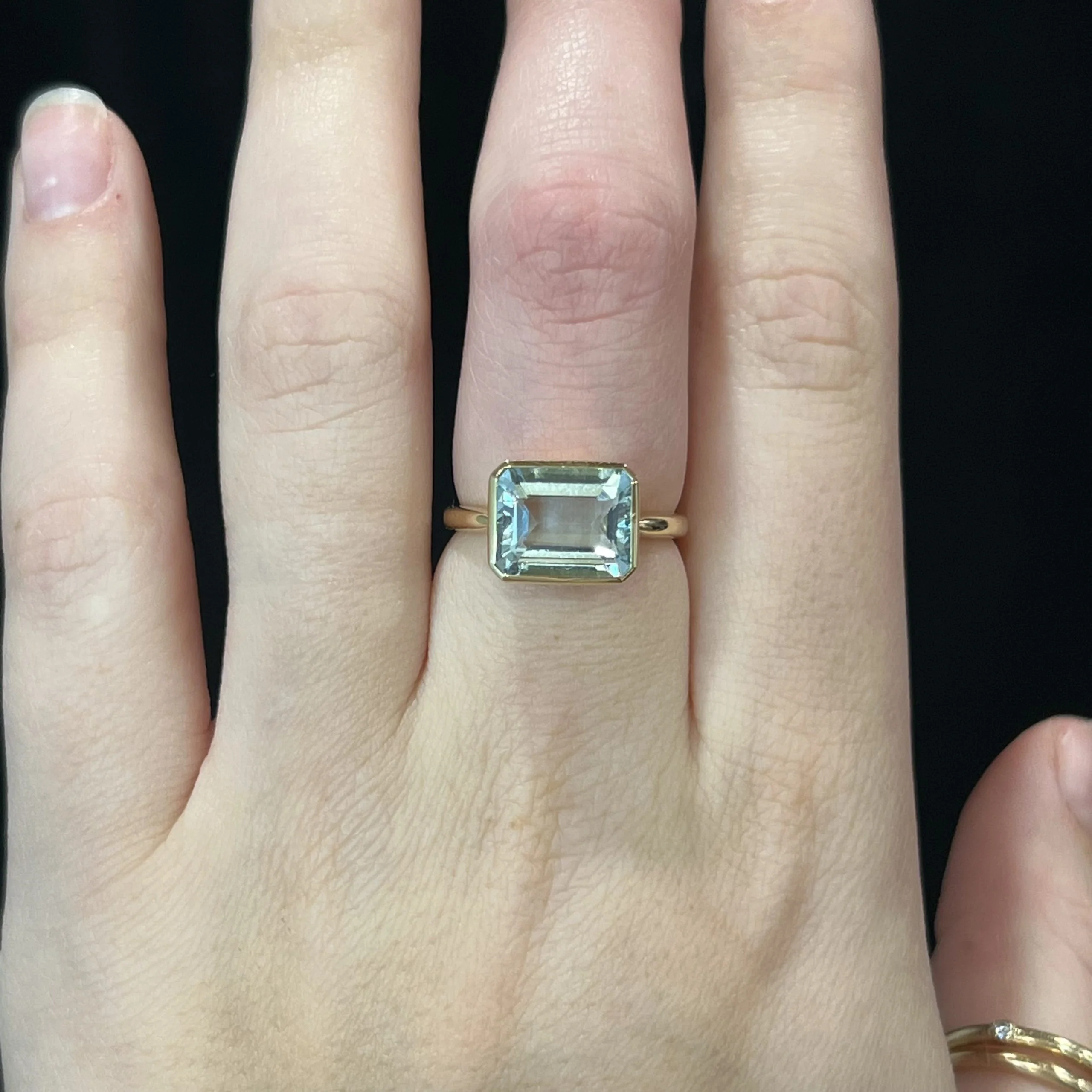 Classic Bezel Set Aquamarine Cocktail Ring in 14k Yellow Gold - Image 6