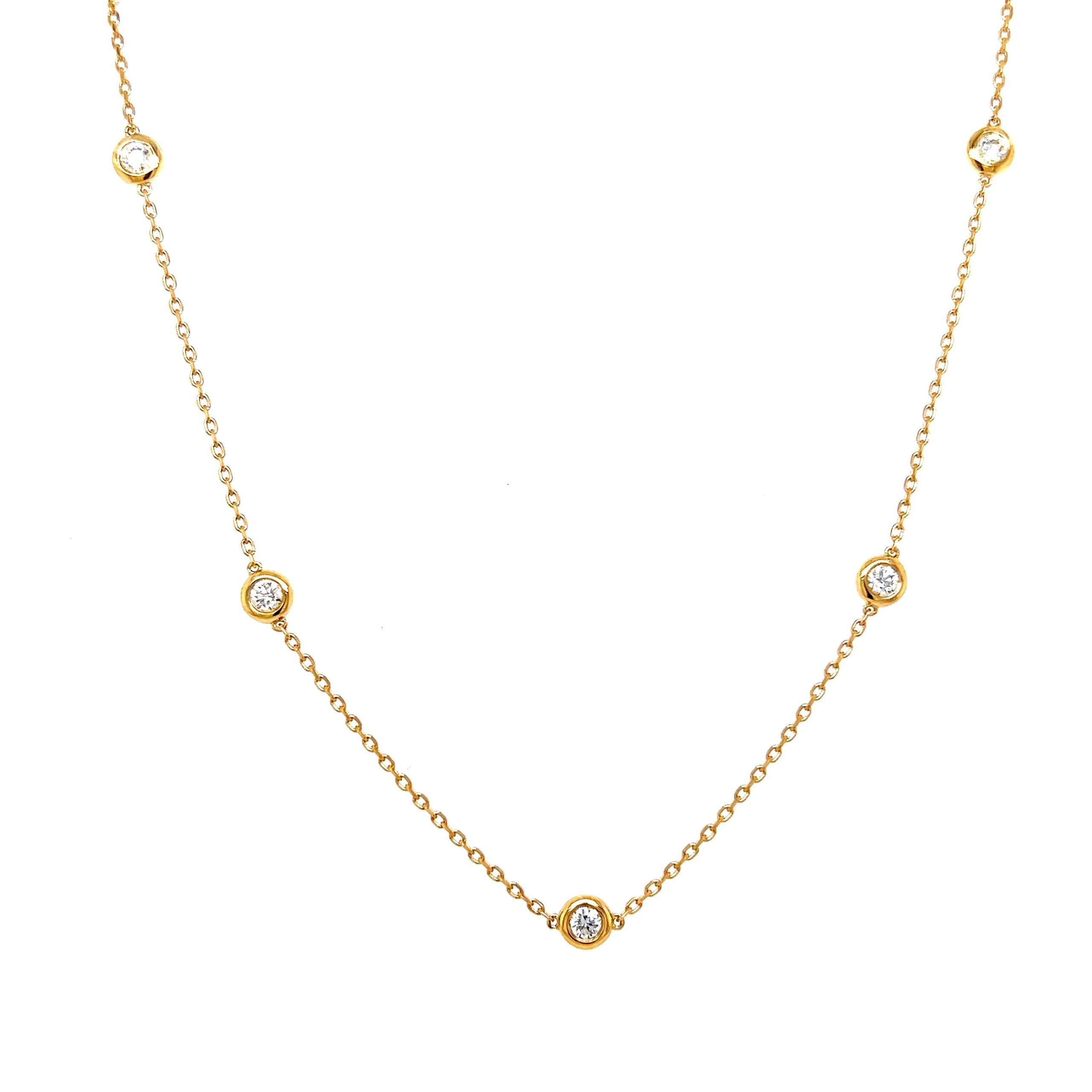 Classic Bezel Set Round Diamond Necklace in 14k Yellow Gold - Image 4