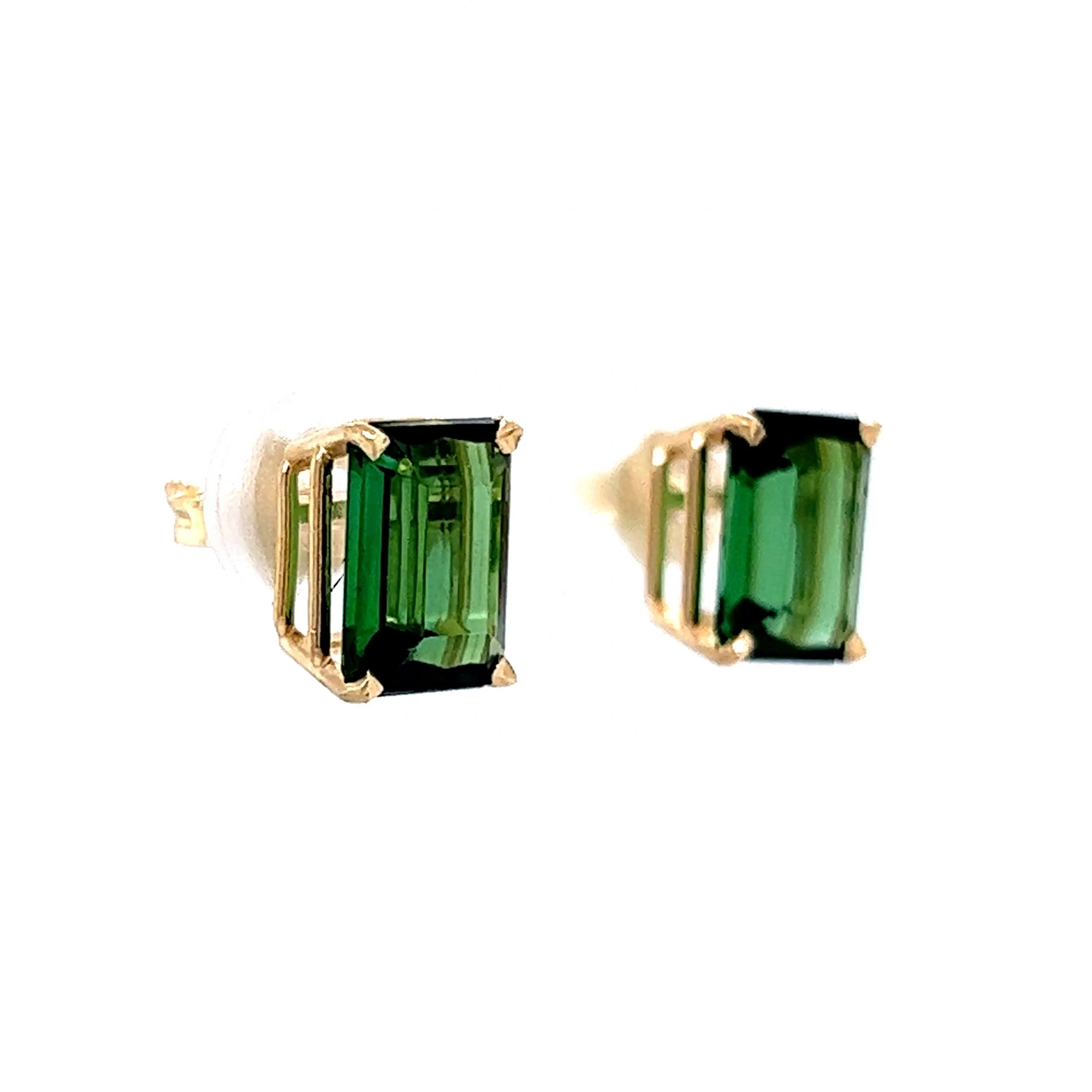 Classic Emerald Cut Green Tourmaline Earrings in 14k Yellow Gold - Image 3