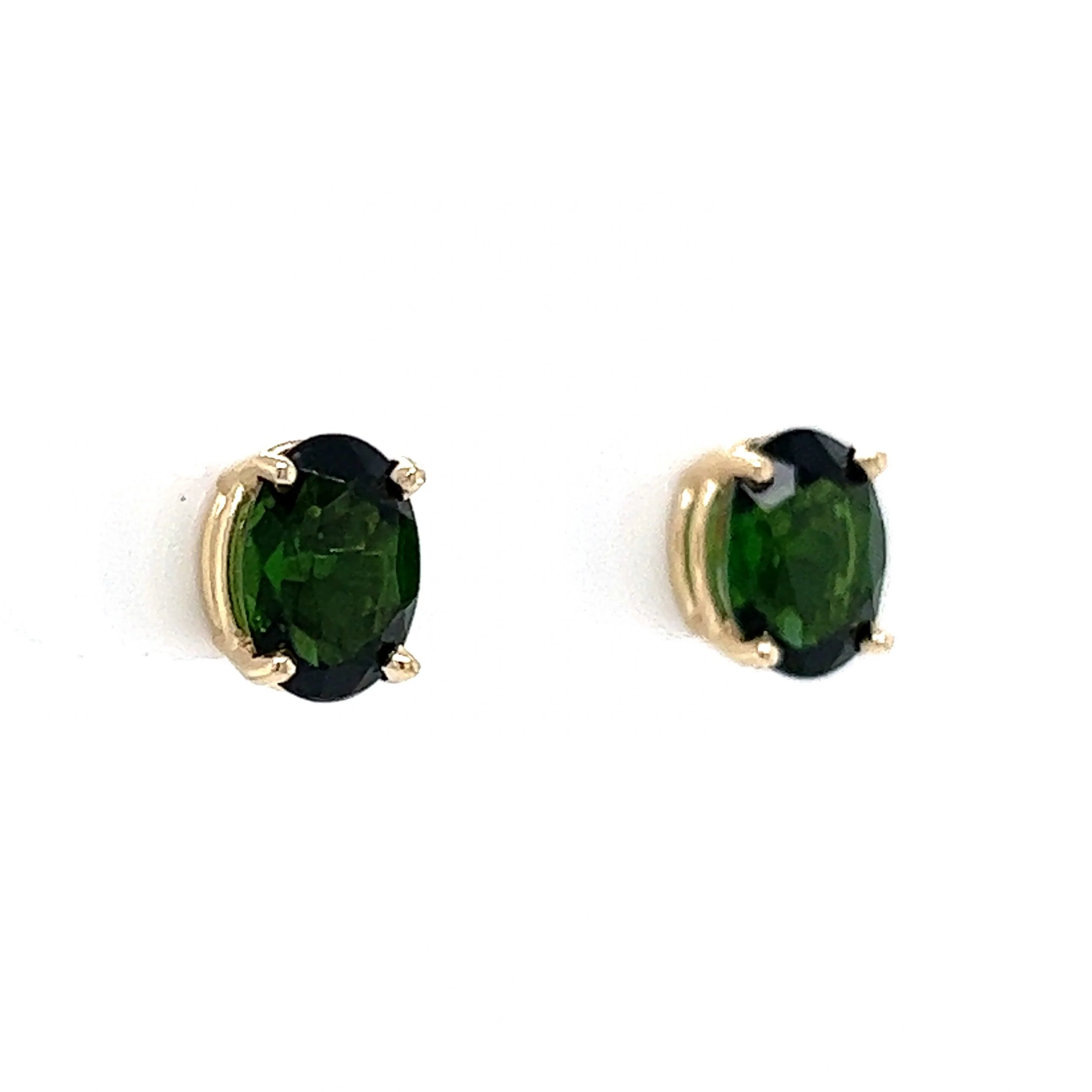 Classic Oval Cut Green Tourmaline Earrings in 14k Yellow Gold - Image 3