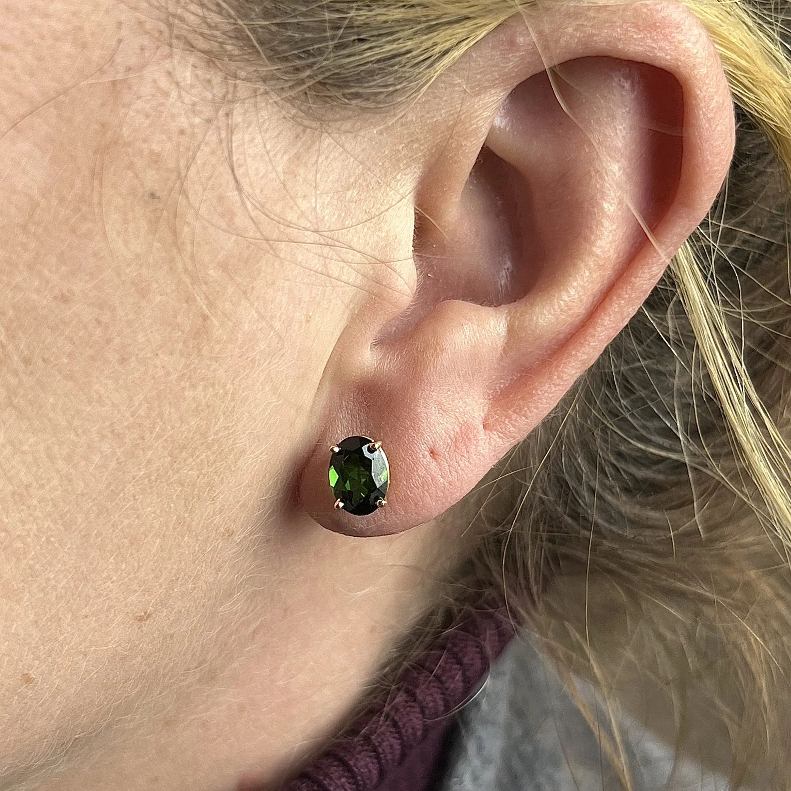 Classic Oval Cut Green Tourmaline Earrings in 14k Yellow Gold - Image 4