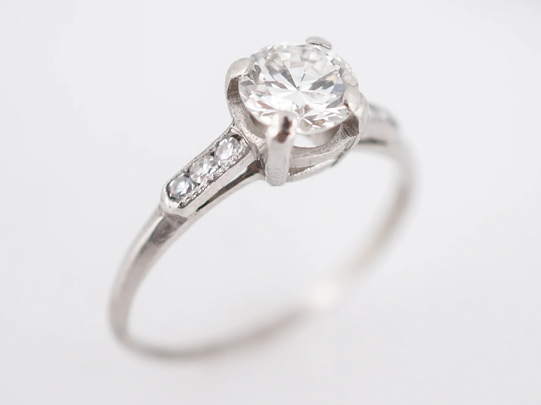 Classic Solitaire Diamond Engagement Ring 1930's Art Deco - Image 4