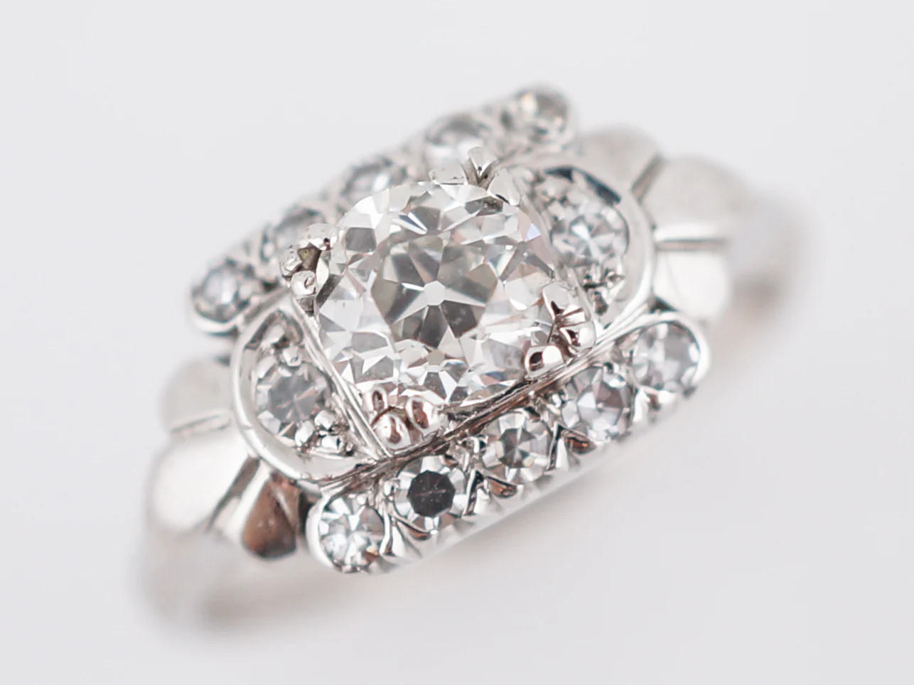 Classic Vintage Engagement Ring Art Deco Old Euro - Image 4