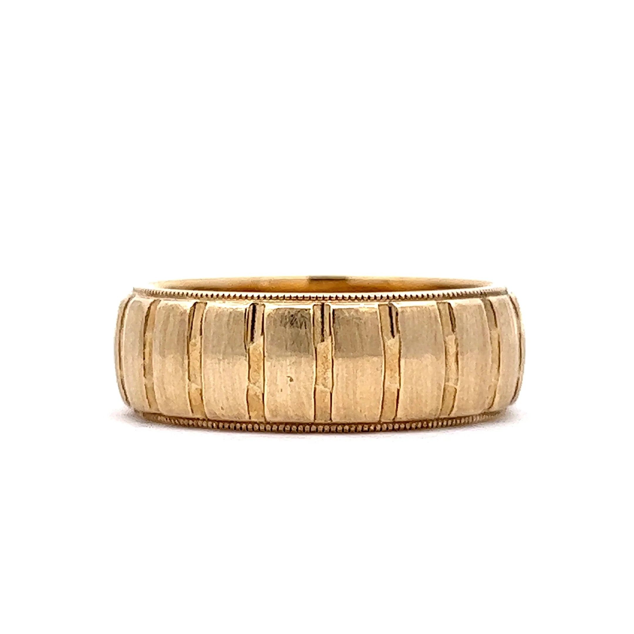 Men's Ridged Wedding Band w/ Milgrain in 14k Yellow Gold