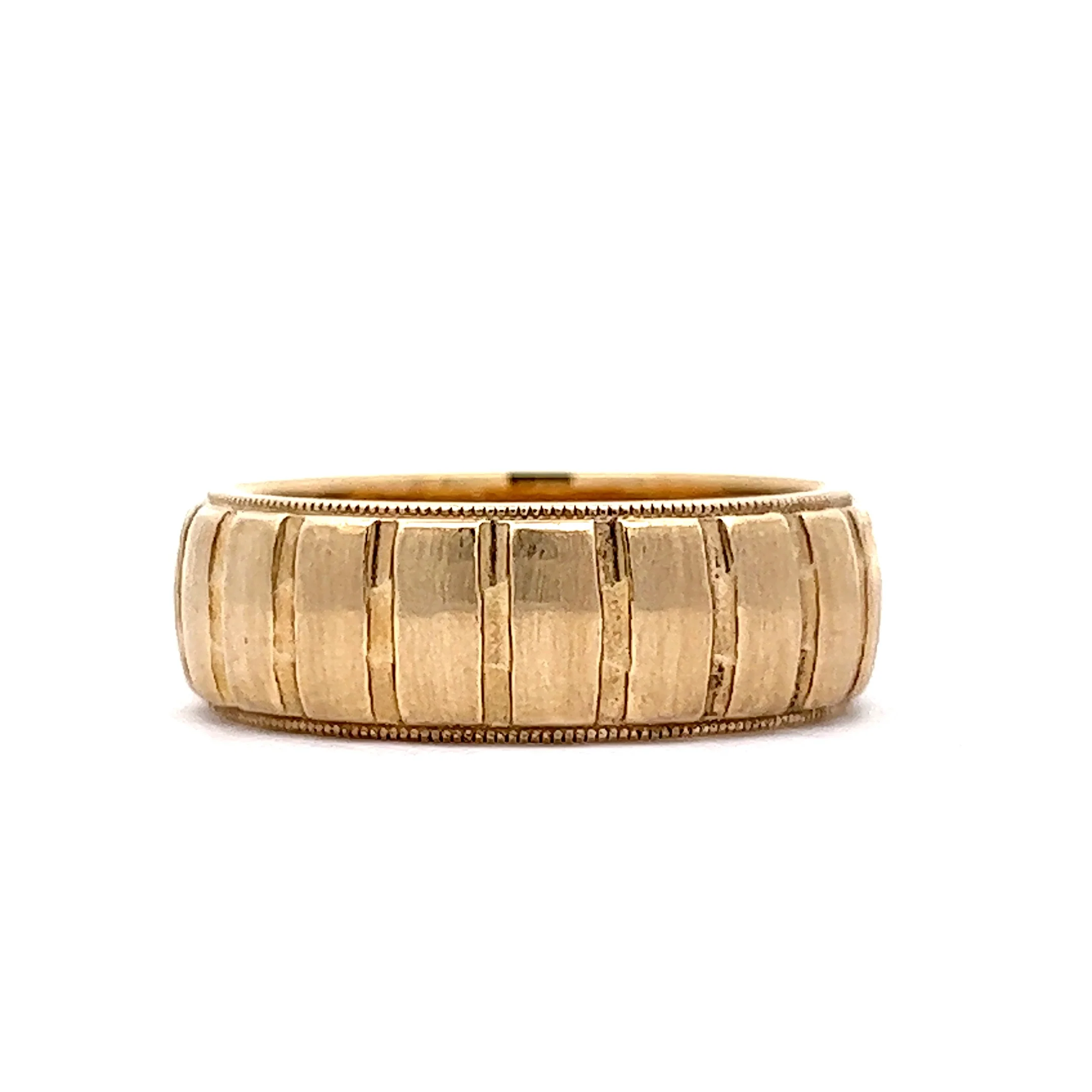 Men's Ridged Wedding Band w/ Milgrain in 14k Yellow Gold - Image 2