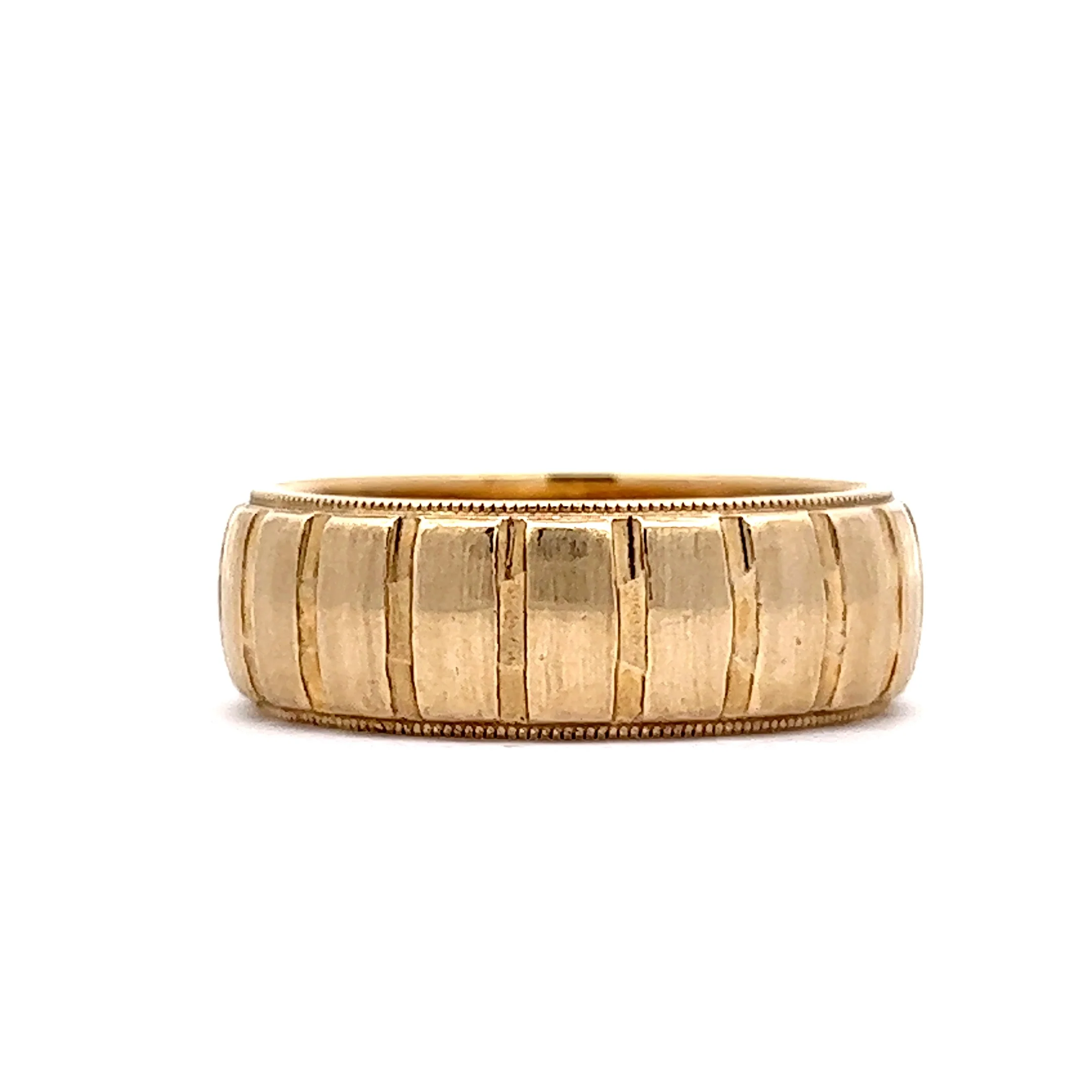 Men's Ridged Wedding Band w/ Milgrain in 14k Yellow Gold - Image 3