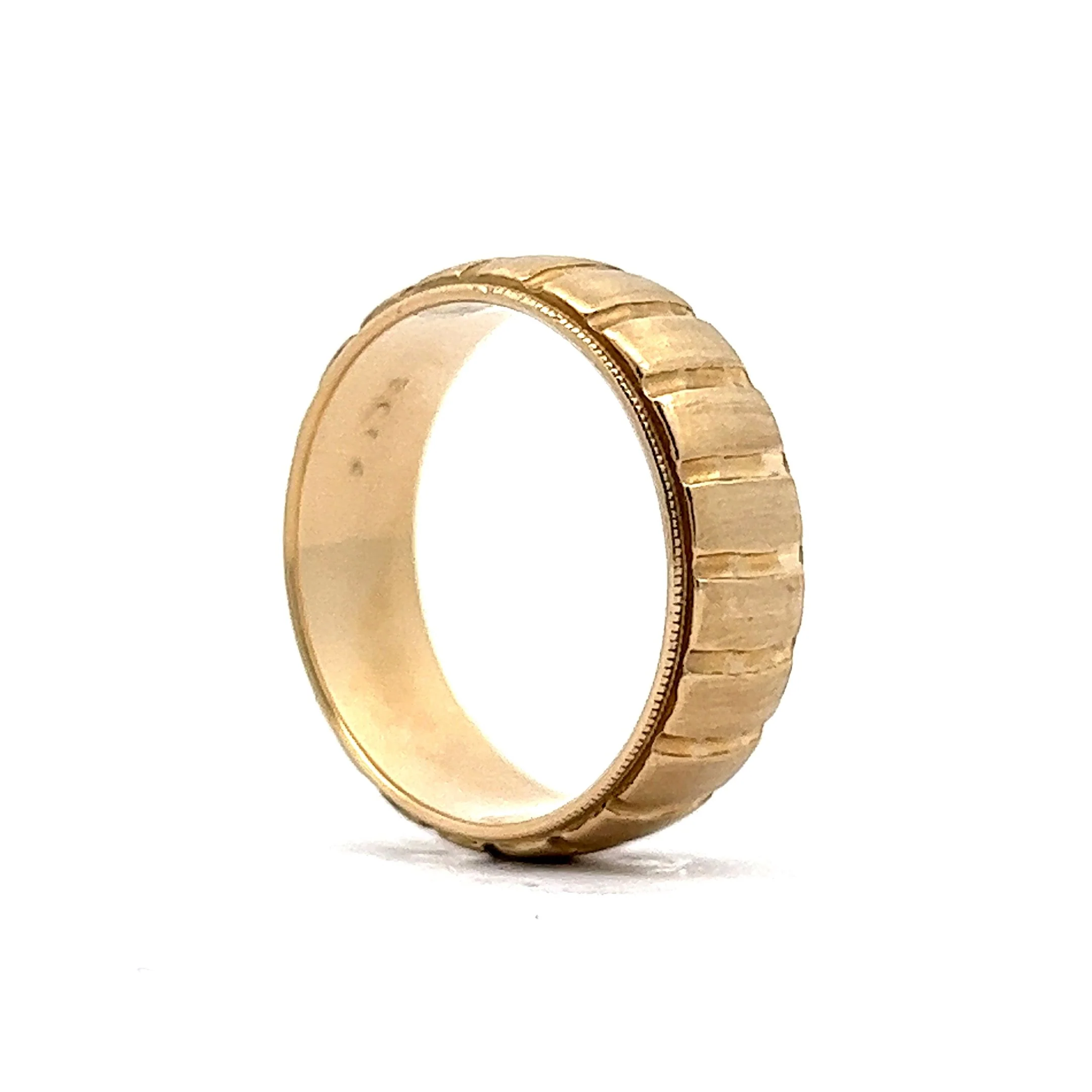 Men's Ridged Wedding Band w/ Milgrain in 14k Yellow Gold - Image 5