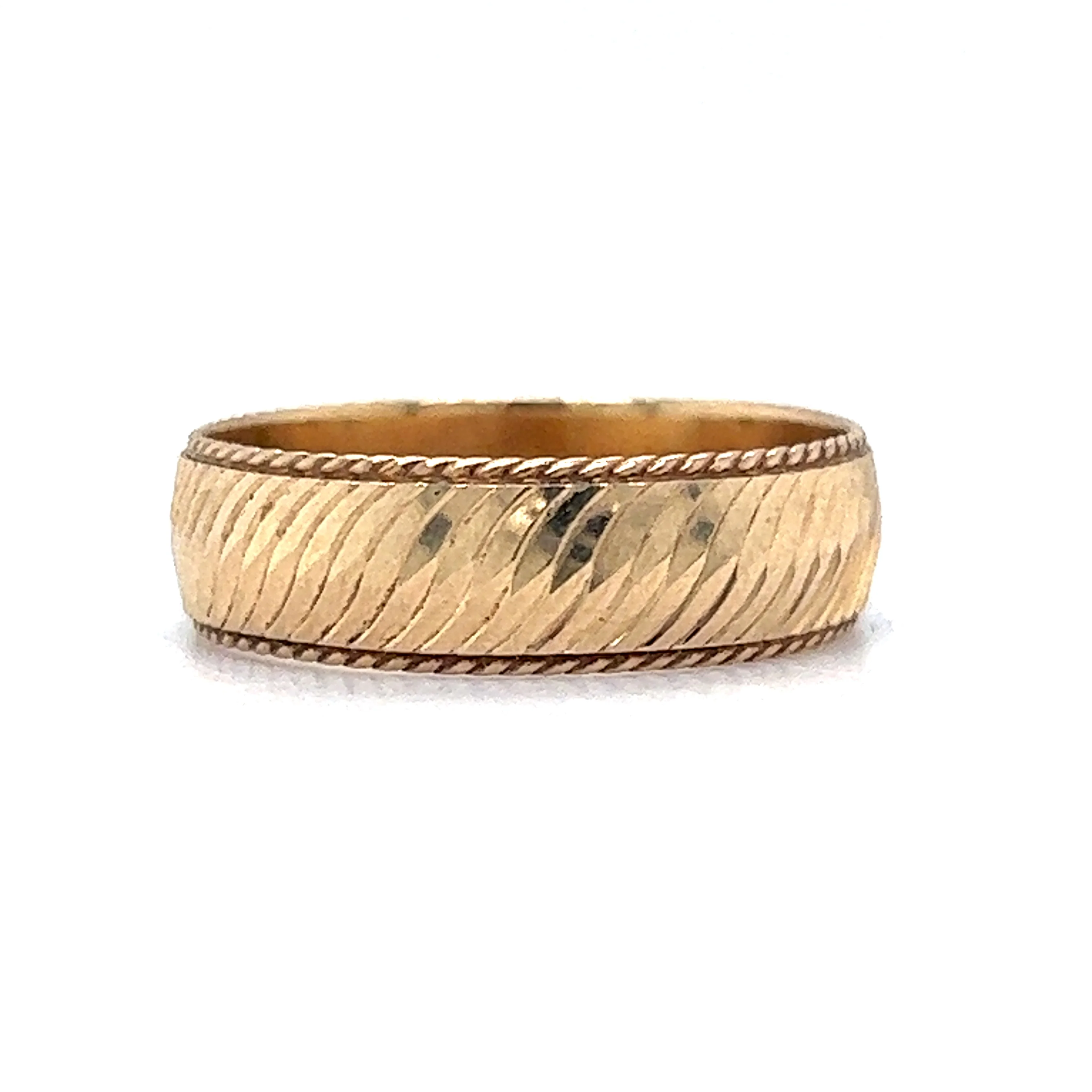 Men's Vintage Mid-Century Patterned Wedding Band in 14k Yellow Gold - Image 2