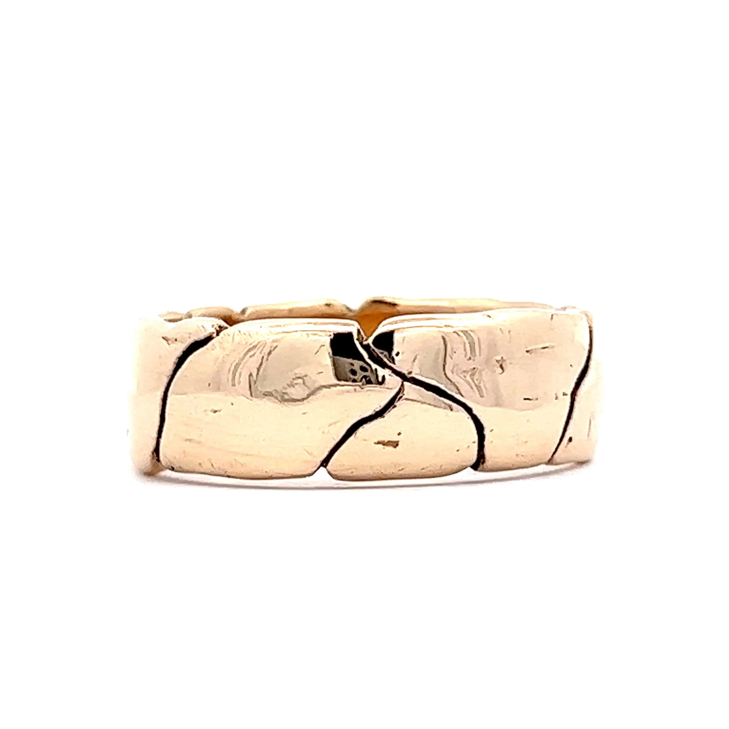 Men's 8mm Cobblestone Texture Wedding Band in 14k Yellow Gold - Image 2