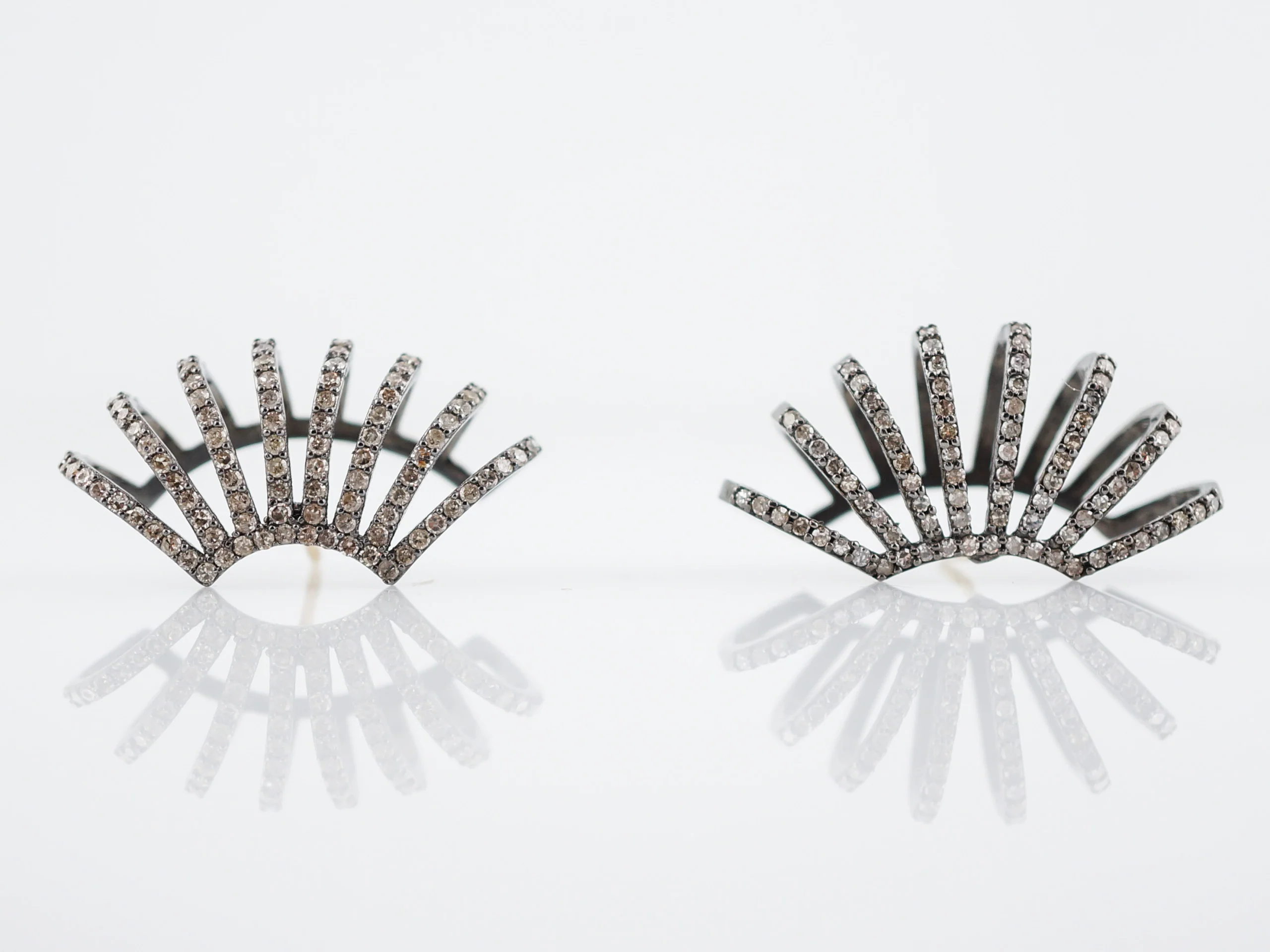 Climber Cuff Earrings Modern 1.56 Round Brilliant Cut Diamonds in Sterling Silver