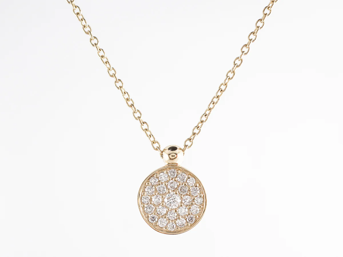 Cluster Diamond Disc Pendant Necklace in 14k Yellow Gold