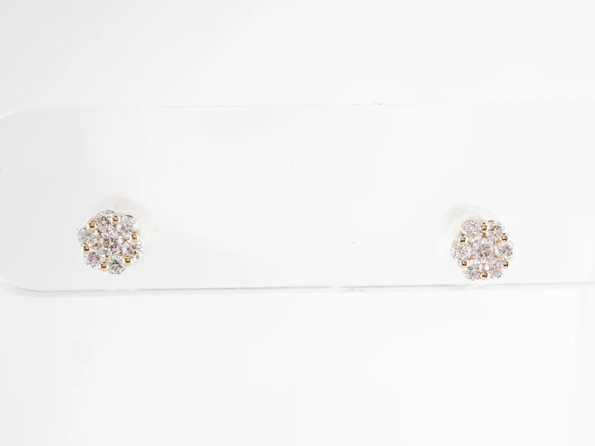 Cluster Diamond Earrings in 14k Yellow Gold - Image 3