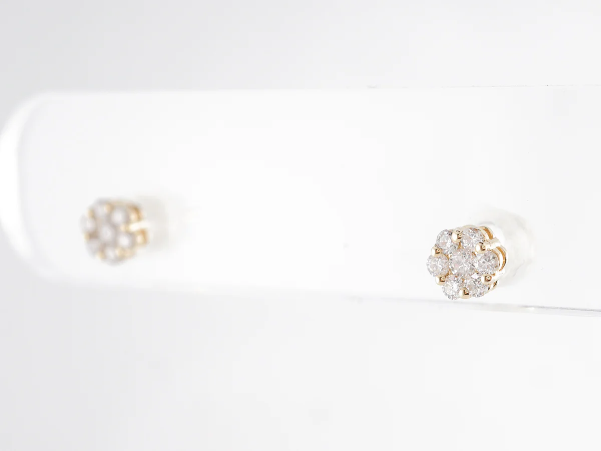 Cluster Diamond Earrings in 14k Yellow Gold - Image 4