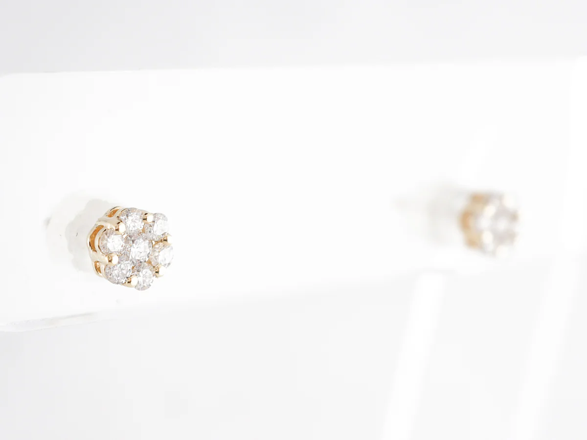 Cluster Diamond Earrings in 14k Yellow Gold - Image 5