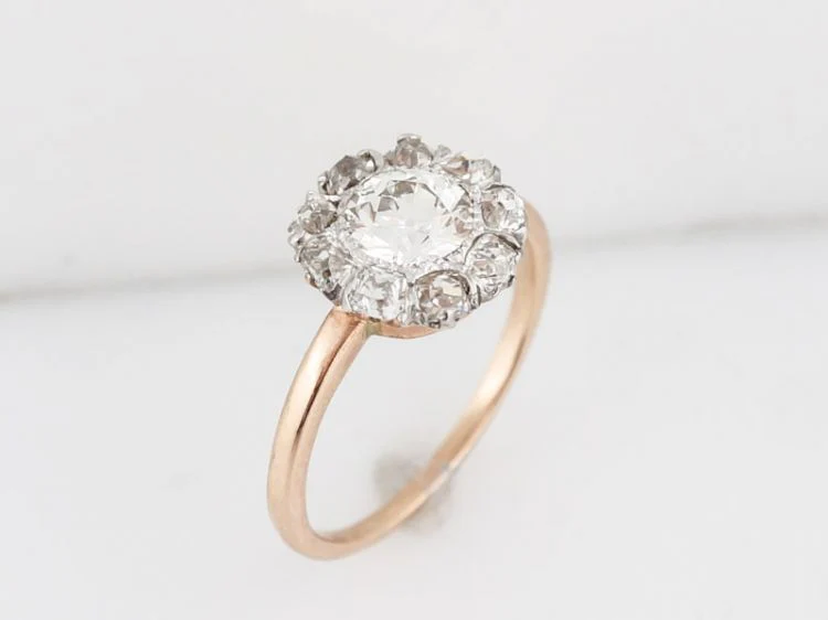 Cluster Diamond Engagement Ring European Diamonds in 14k - Image 4