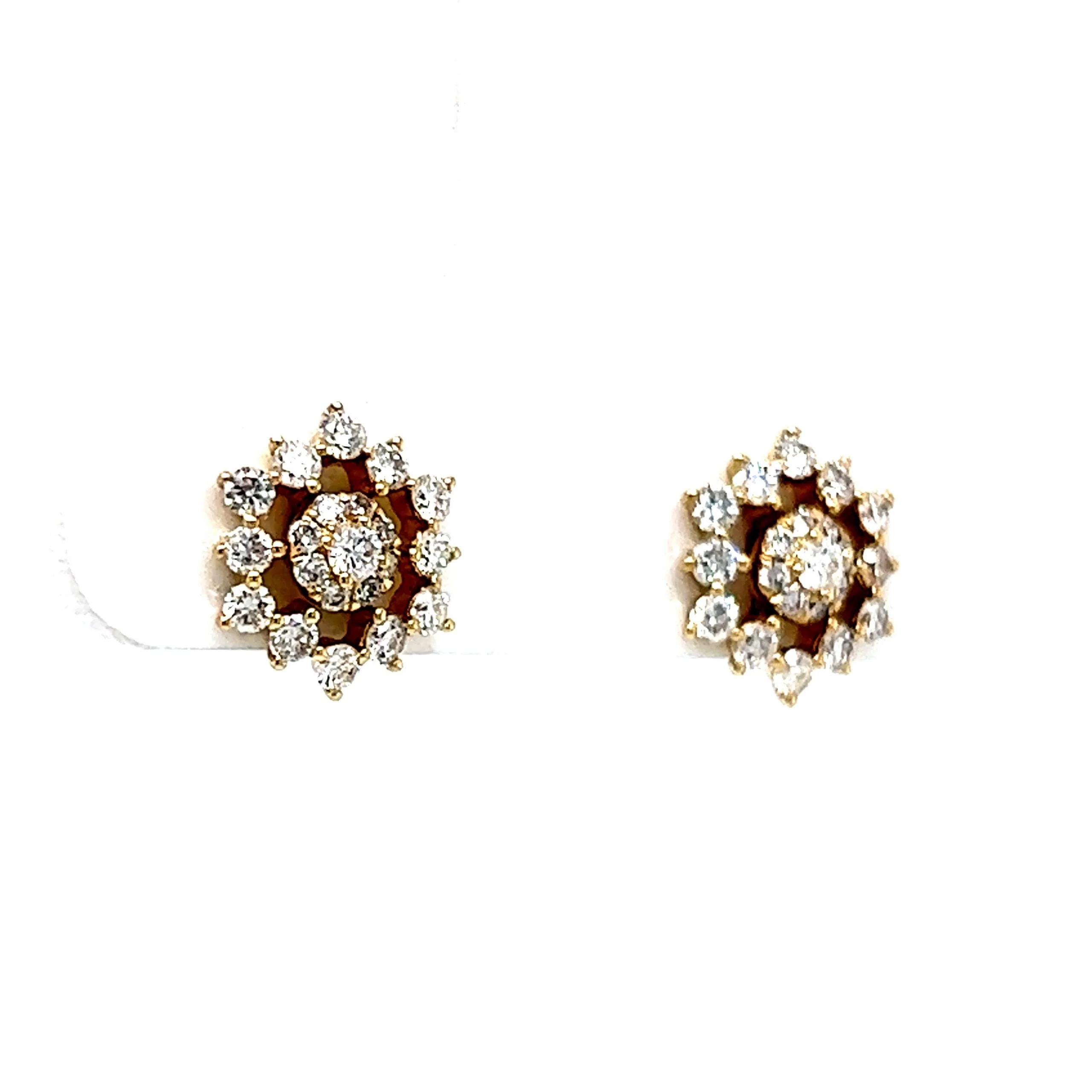 Cluster Diamond Flower Stud Earrings in 14k Yellow Gold - Image 3