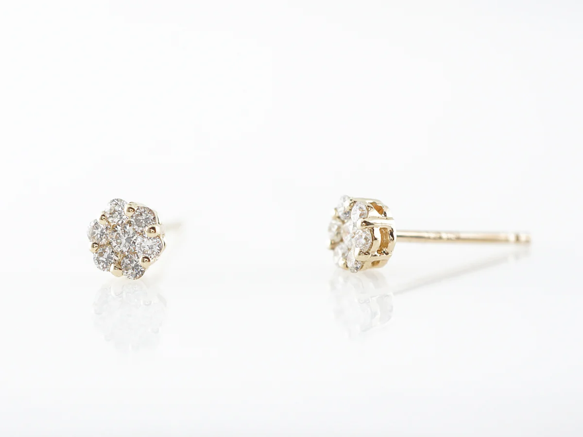 Cluster Diamond Stud Earrings in 14k Yellow Gold - Image 2