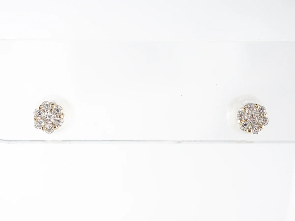 Cluster Diamond Stud Earrings in 14k Yellow Gold - Image 3