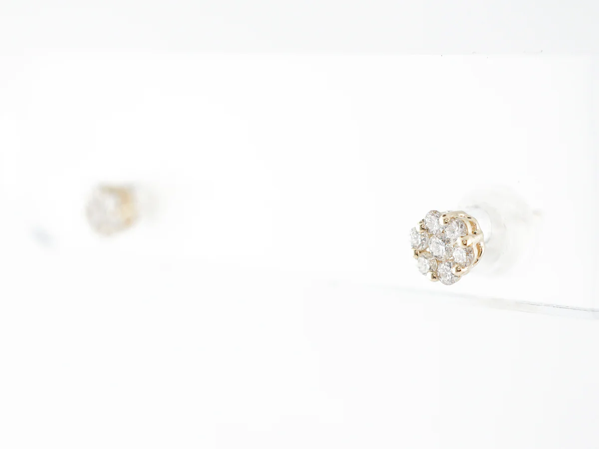 Cluster Diamond Stud Earrings in 14k Yellow Gold - Image 4