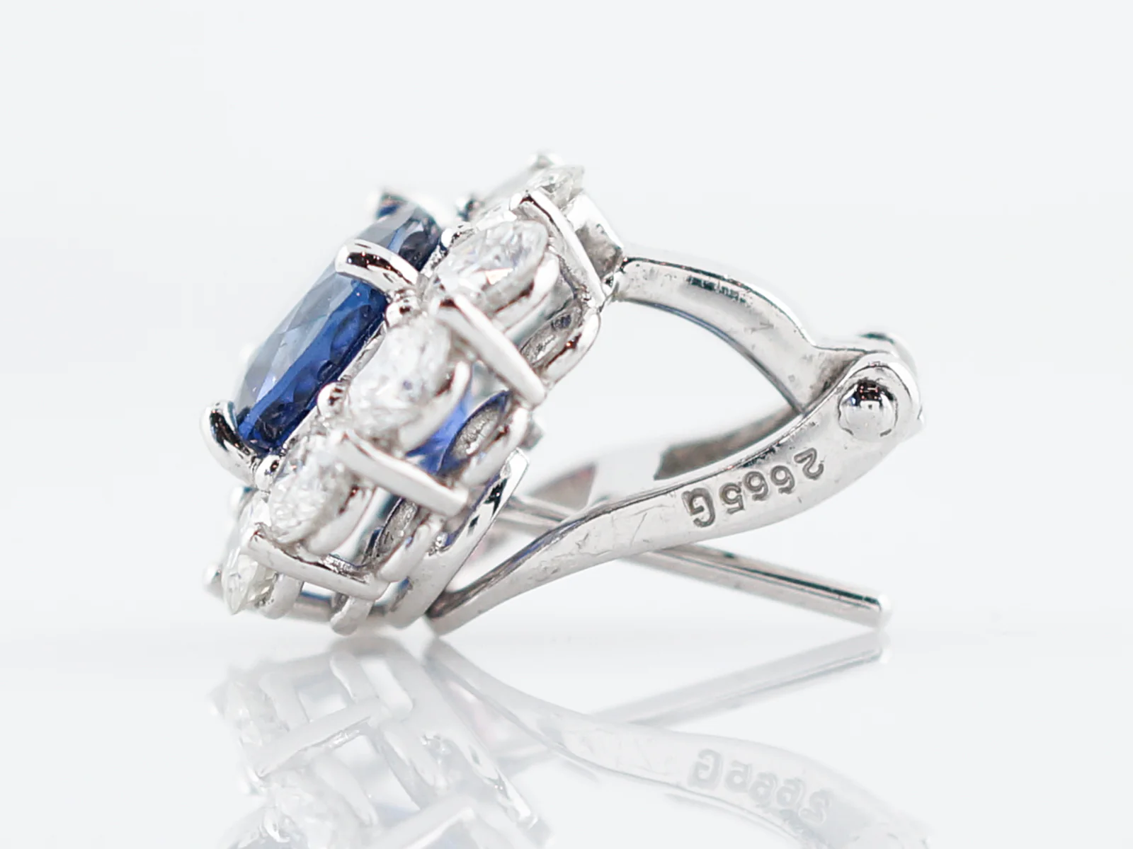 Cluster Earrings Modern 4.11 Round Brilliant Cut Sapphire & Diamond in Platinum - Image 5