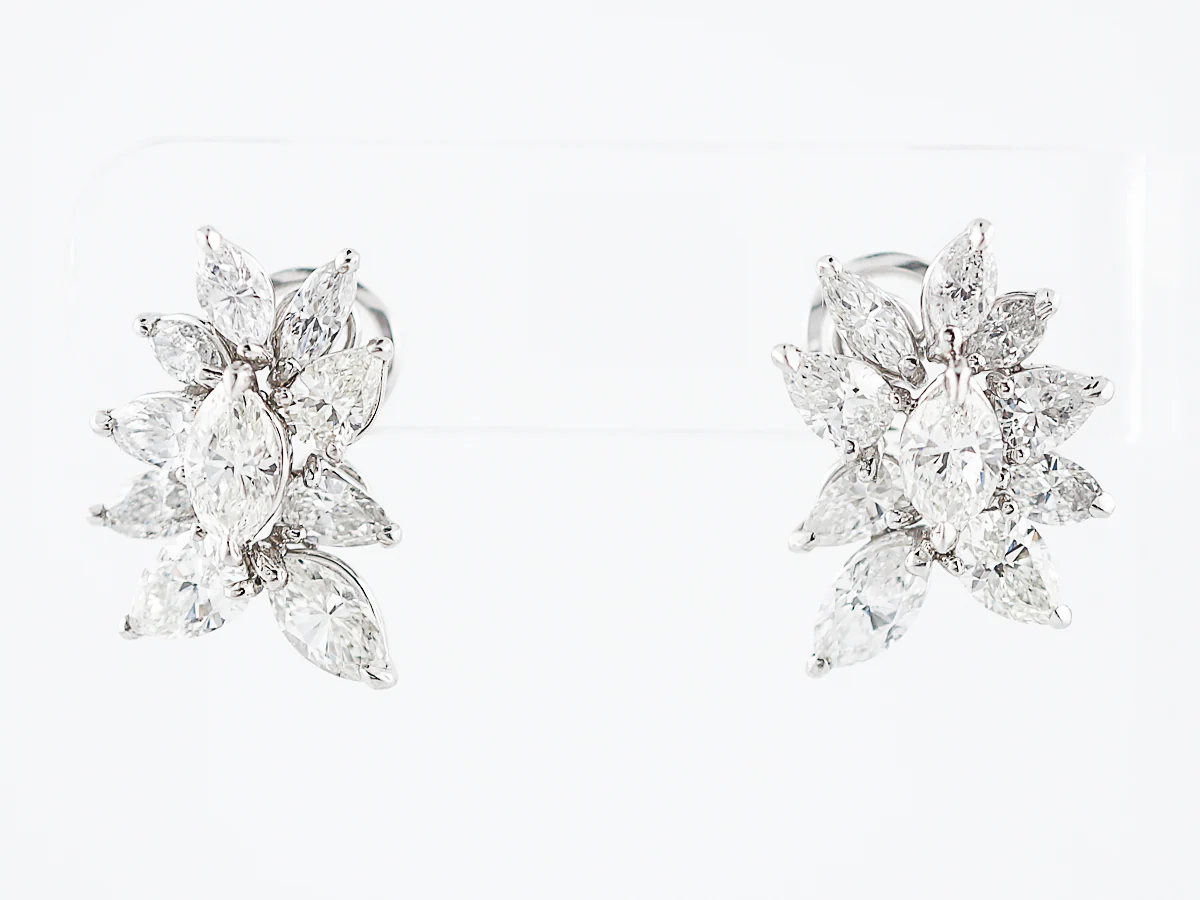 Cluster Earrings Modern 7.42 Pear & Marquise Cut Diamonds in Platinum - Image 2